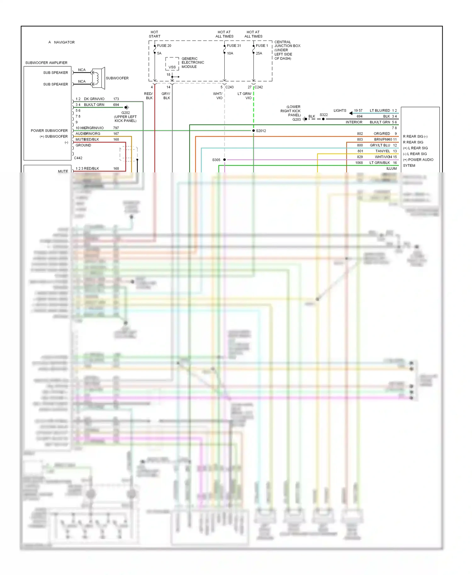 Lincoln Navigator I (1997-2003) electronic automatic temperature control module (behind center of dash) wiring diagram  (1 of 1)