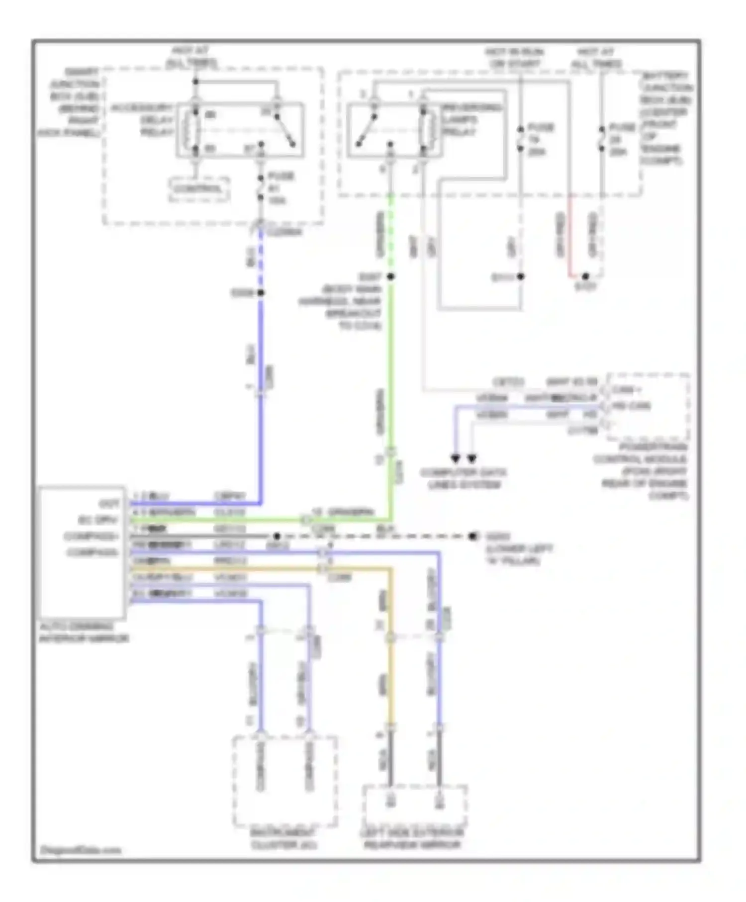 Navigator Lincoln III (2006-2014): Electrochromic mirror circuit, without rear view camera