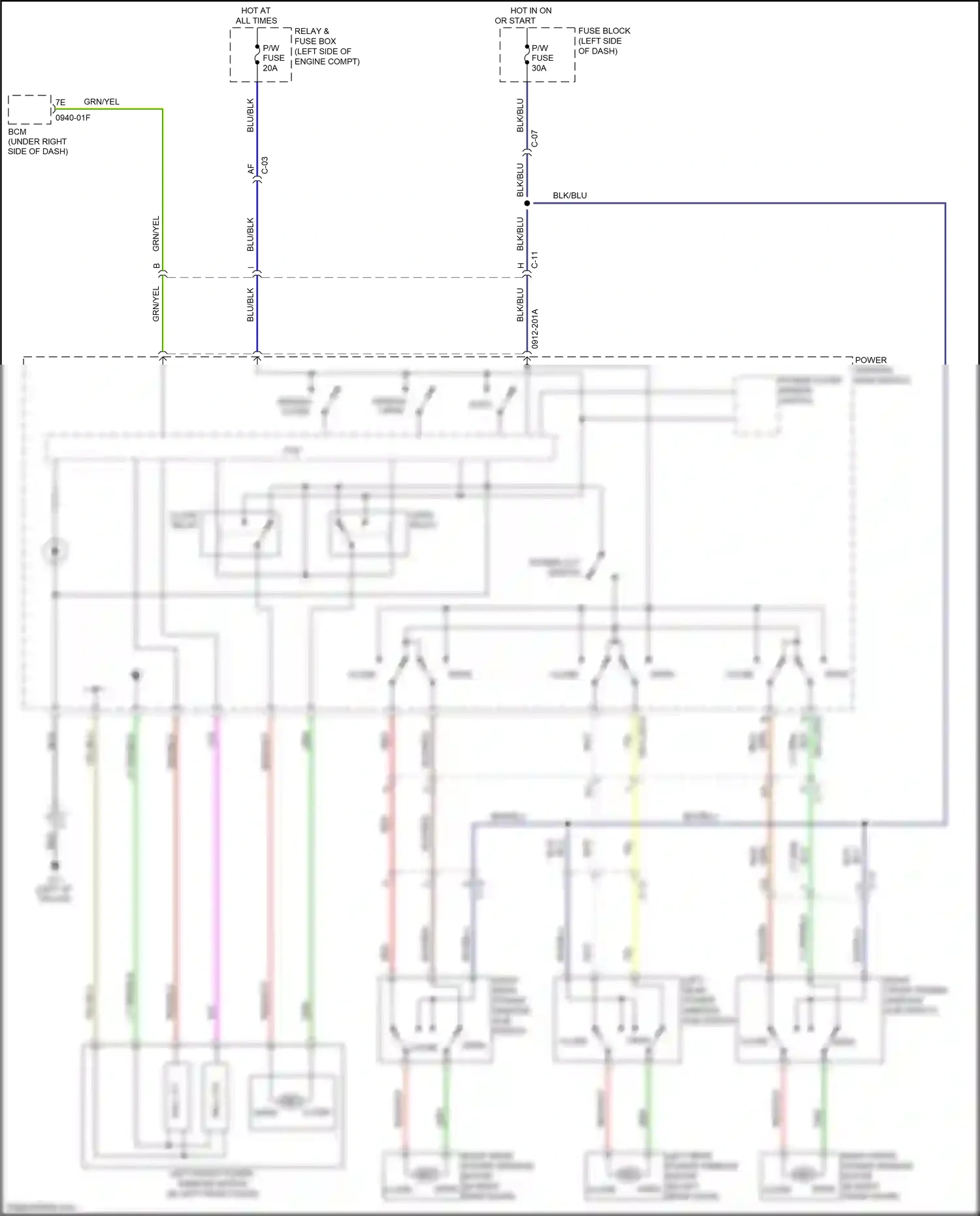 Wiring diagram right rear power window sub switch open close for Mazda 2 II facelift (2010-2014) (1 of 1)