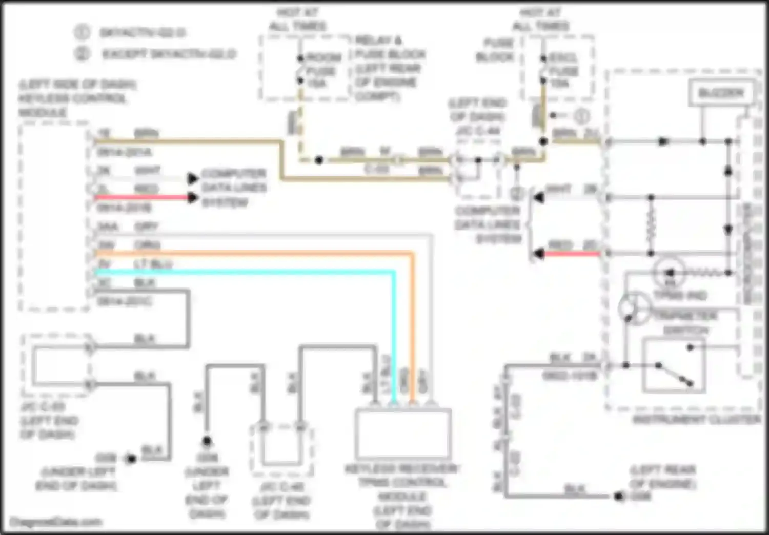 3 MPS Mazda II facelift (2011-2013): Tire pressure monitoring circuit, w/ advanced keyless entry & start system