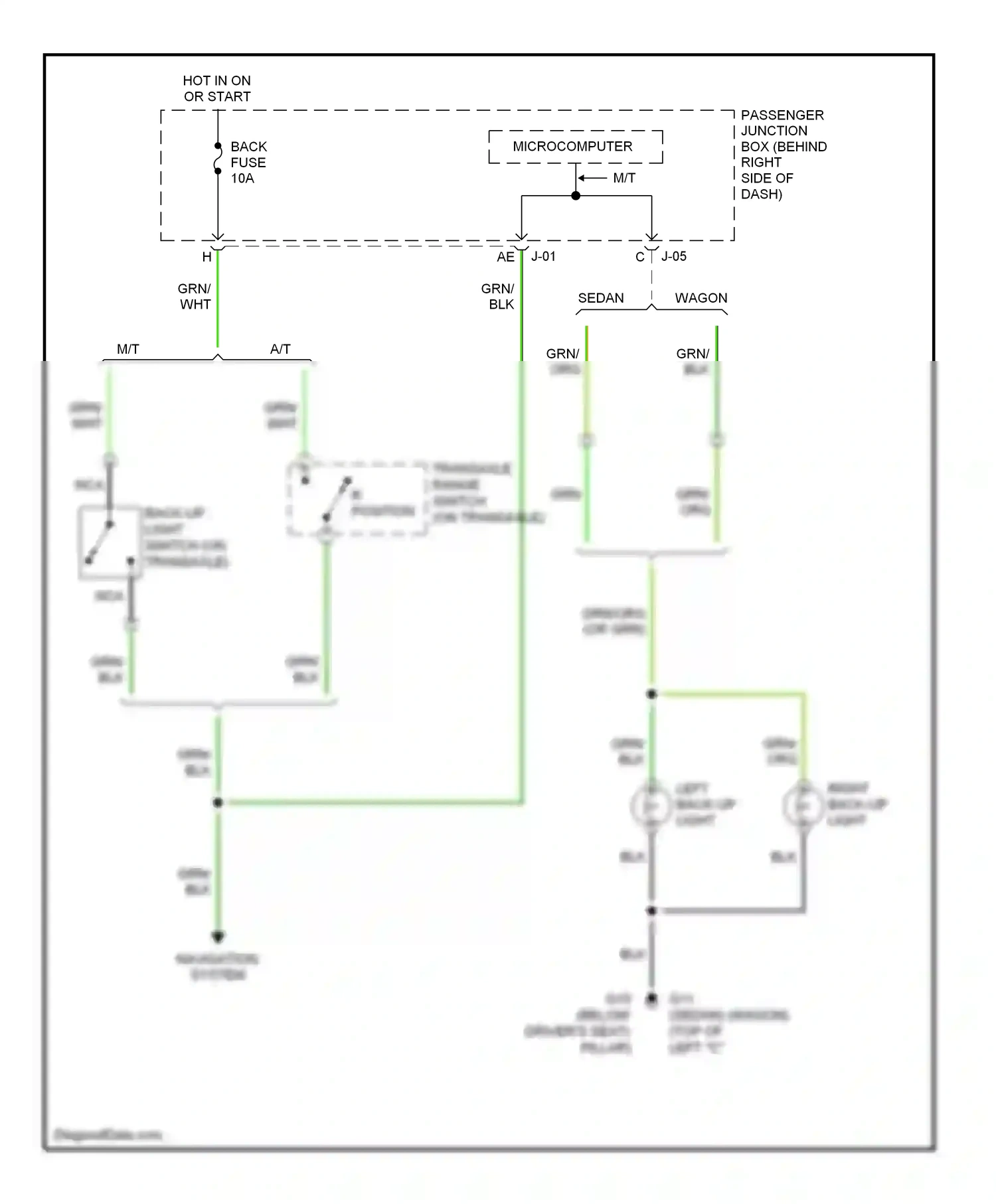 Mazda 3 BK facelift (2006-2009) back-up light switch (on transaxle) wiring diagram  (1 of 2)