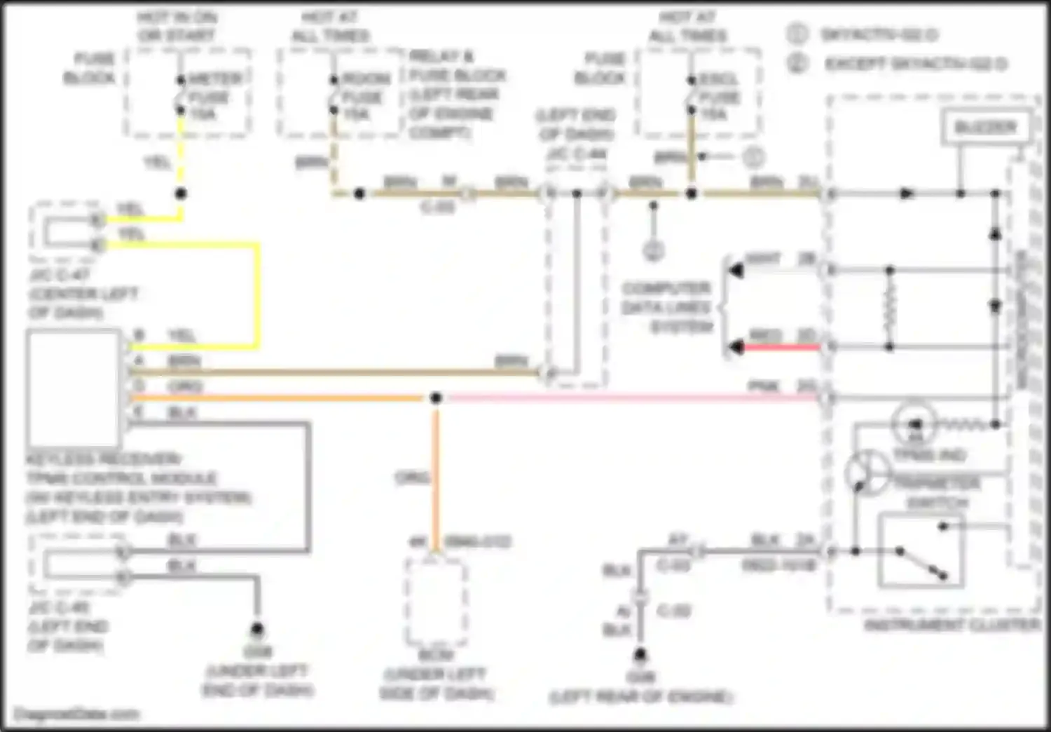 3 Mazda BL facelift (2011-2013): Tire pressure monitoring circuit, w/o advanced keyless entry & start system