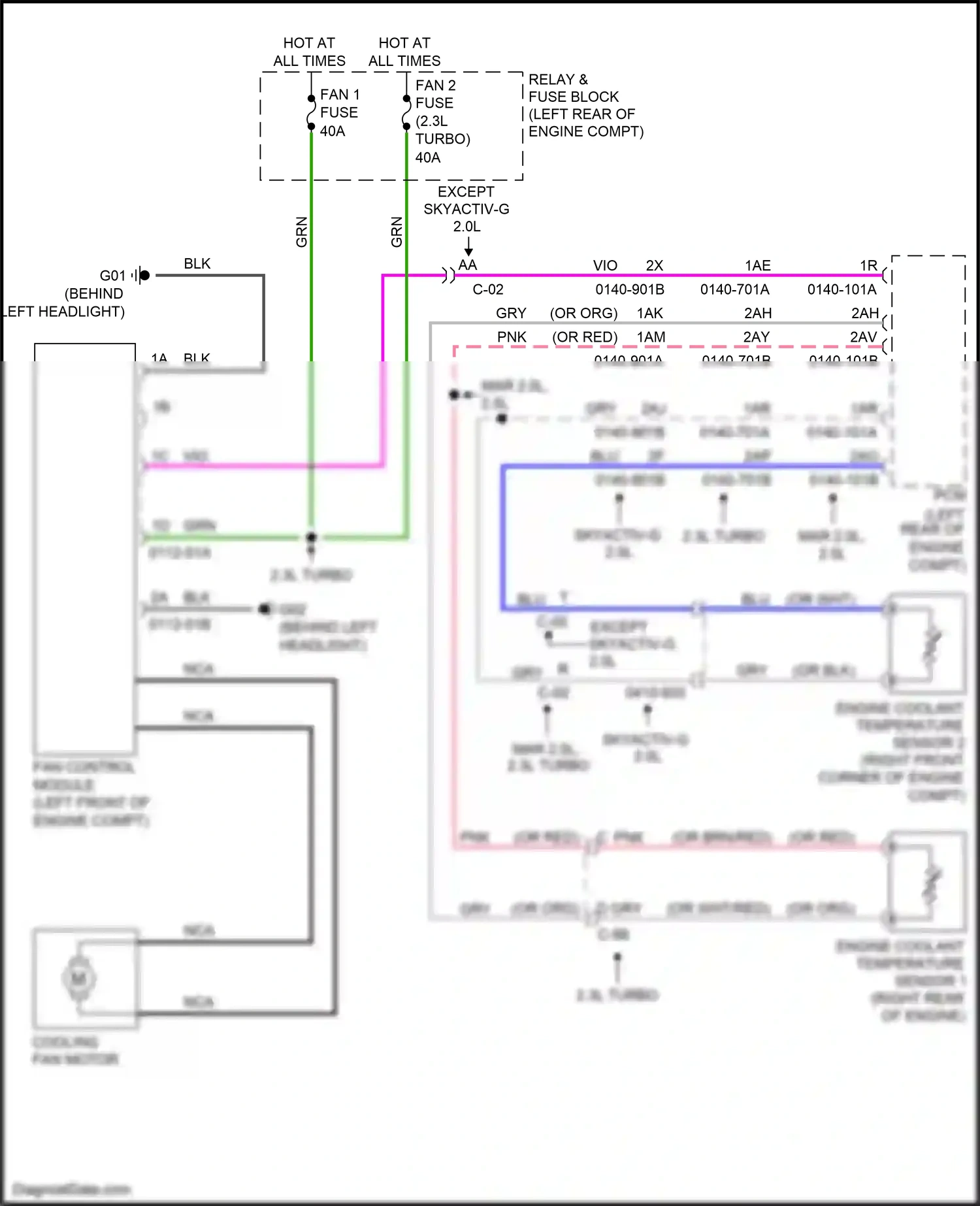 Mazda 3 BL facelift (2011-2013) engine coolant temperature sensor 2 (right front corner of engine compt) wiring diagram  (2 of 5)