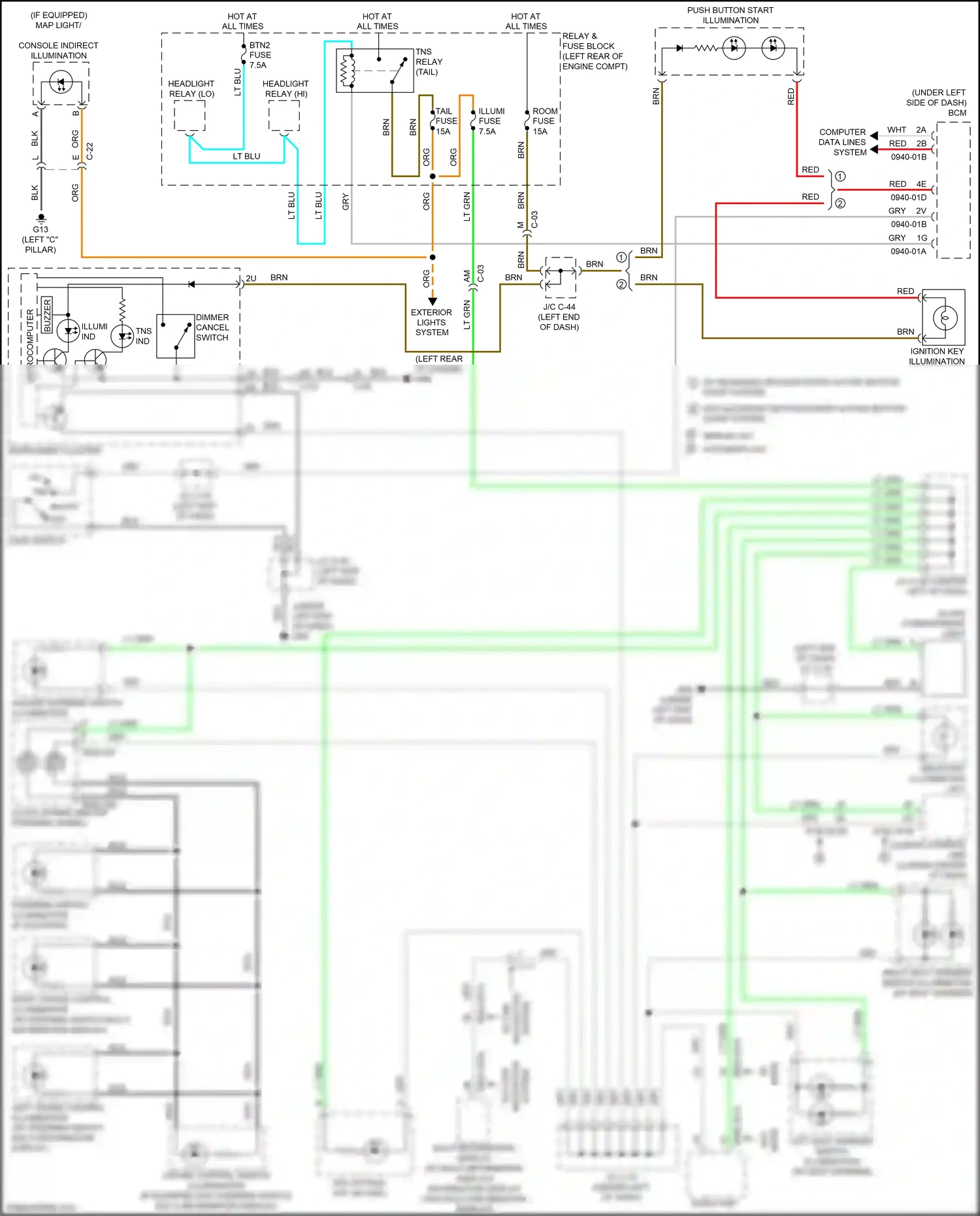 Wiring diagram glove compartment light for Mazda 3 BL facelift (2011-2013) (1 of 1)