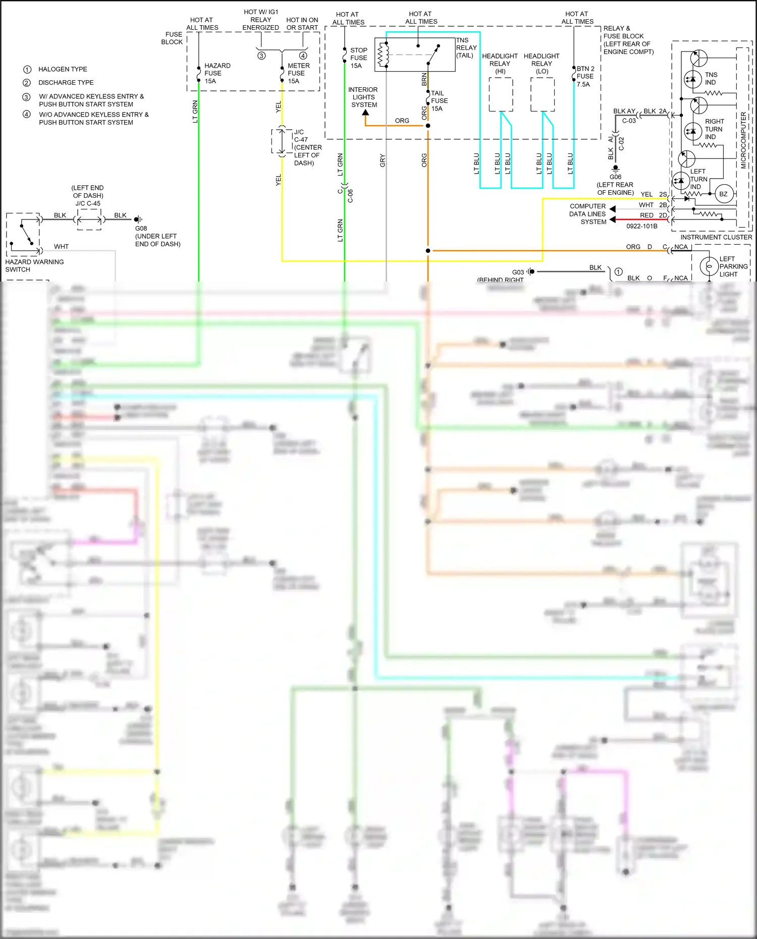 Wiring diagram right front combination light for Mazda 3 BL facelift (2011-2013) (1 of 2)