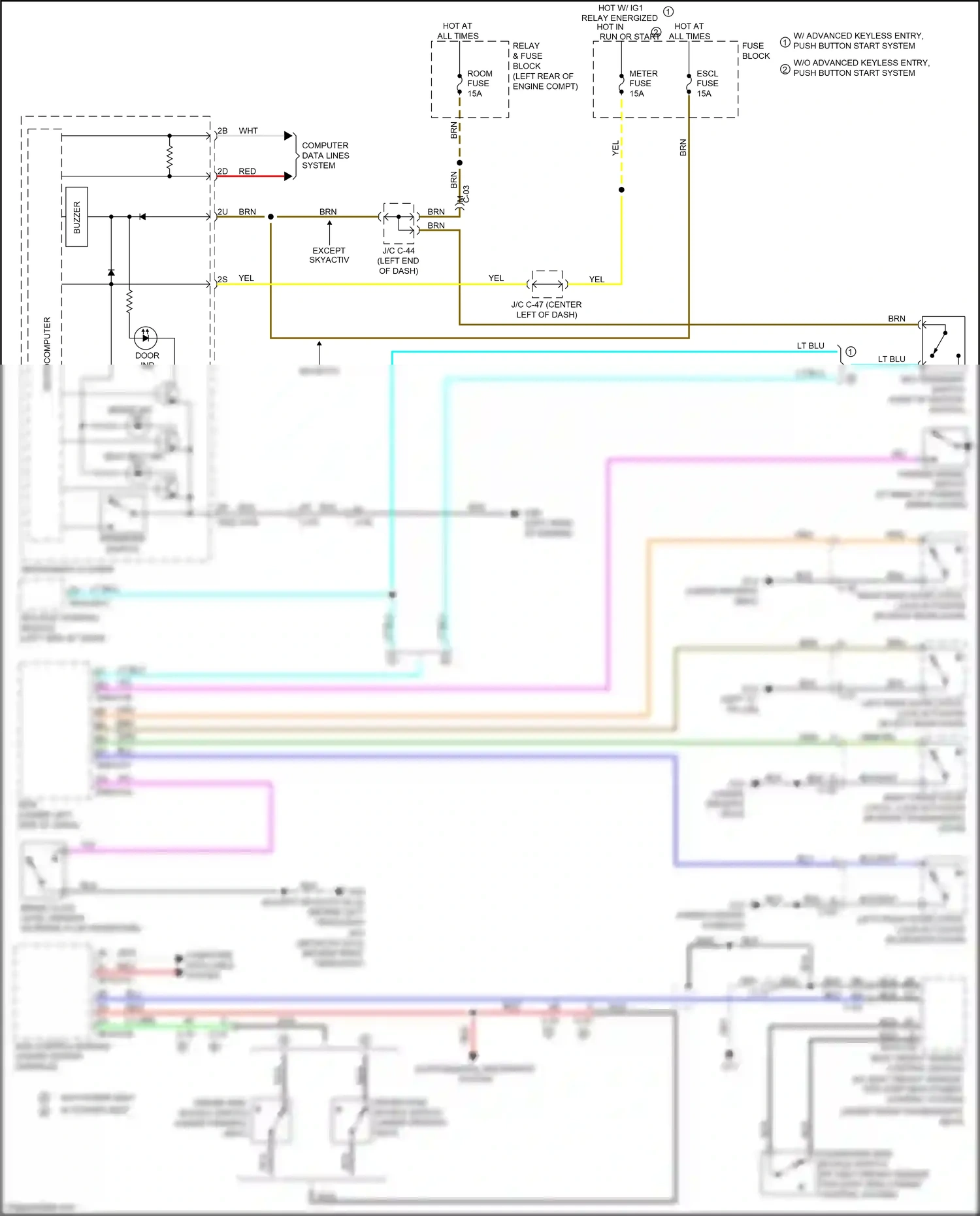 Mazda 3 BL facelift (2011-2013) sas control module (under center console) wiring diagram  (1 of 3)