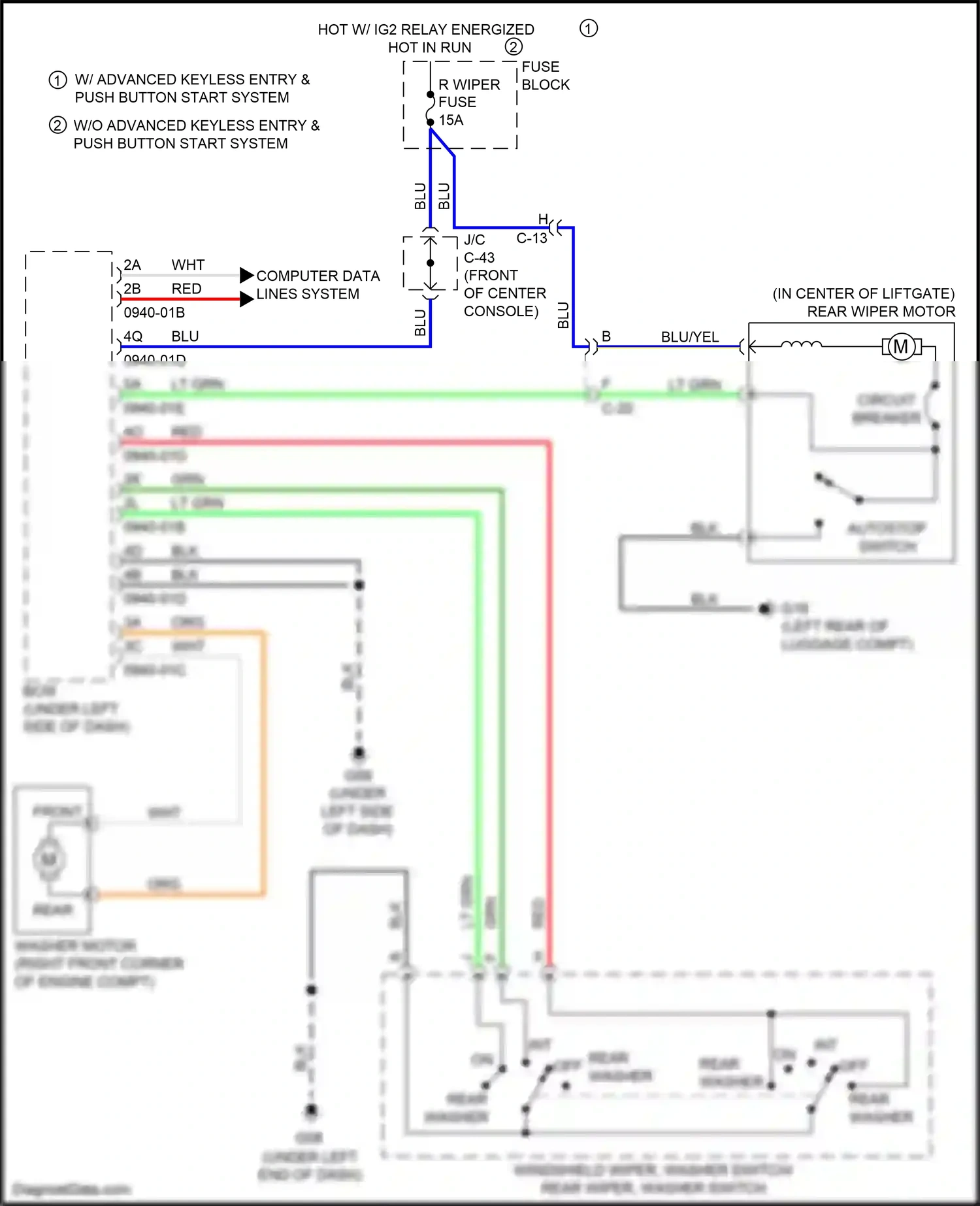 Wiring diagram washer motor for Mazda 3 BL facelift (2011-2013) (3 of 3)