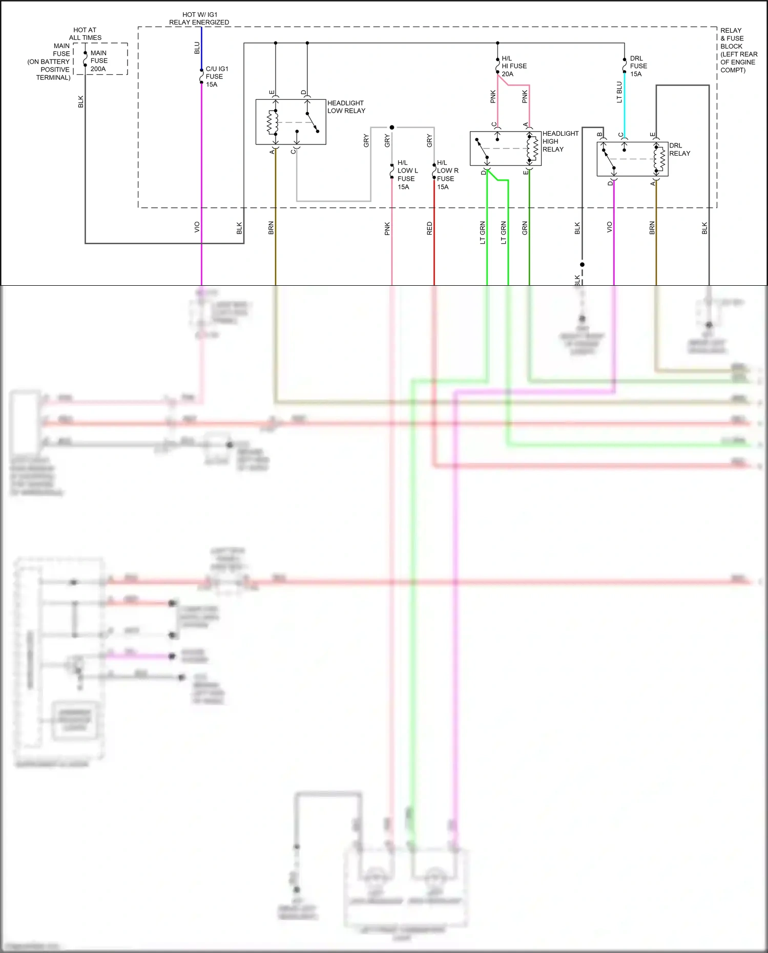 Wiring diagram headlight high relay for Mazda 3 BM facelift (2016-2019) (2 of 3)