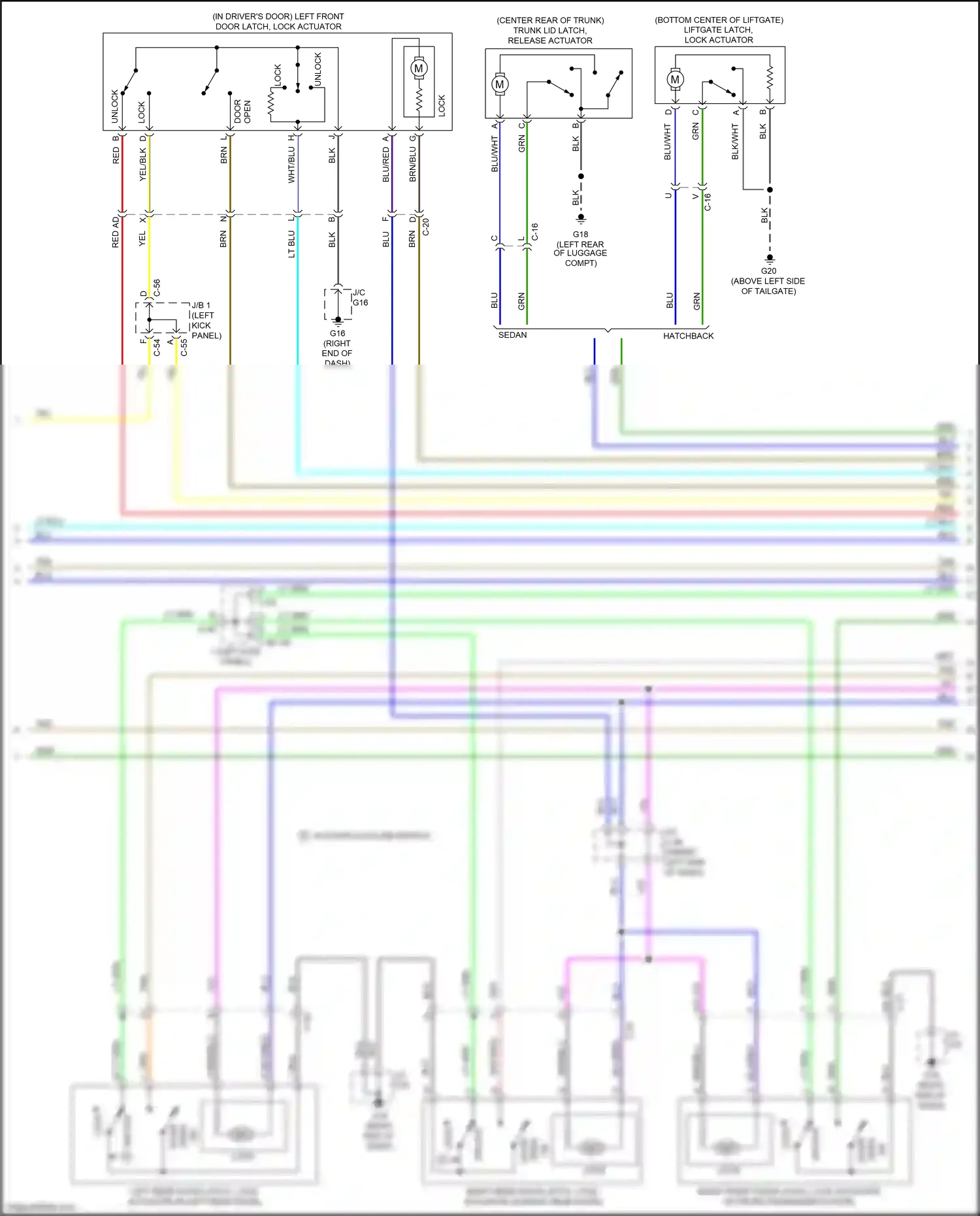 Wiring diagram trunk lid latch, release actuator for Mazda 3 BM facelift (2016-2019) (1 of 3)