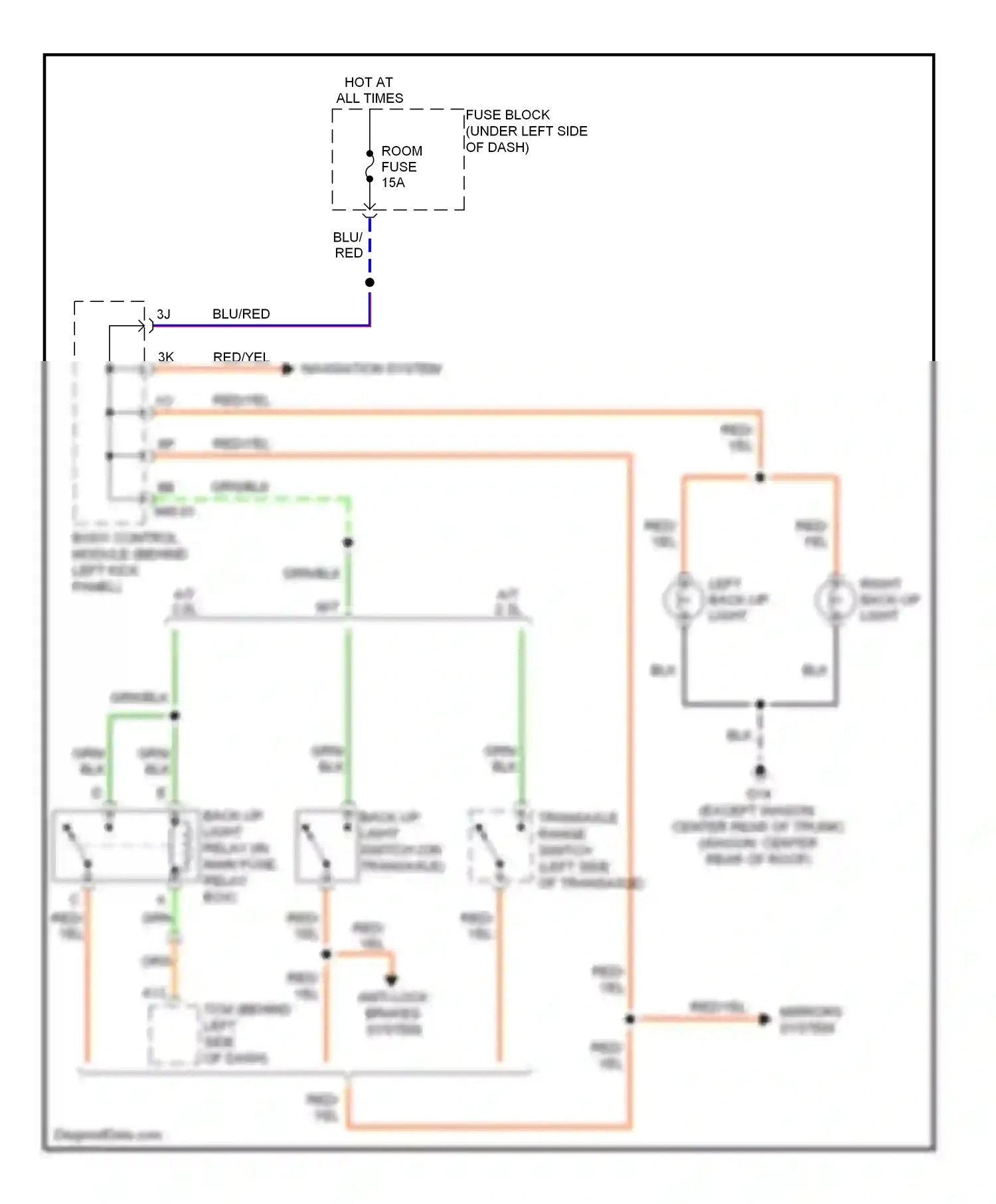 Mazda 6 GG facelift (2005-2008) back-up light switch (on transaxle) wiring diagram  (1 of 1)