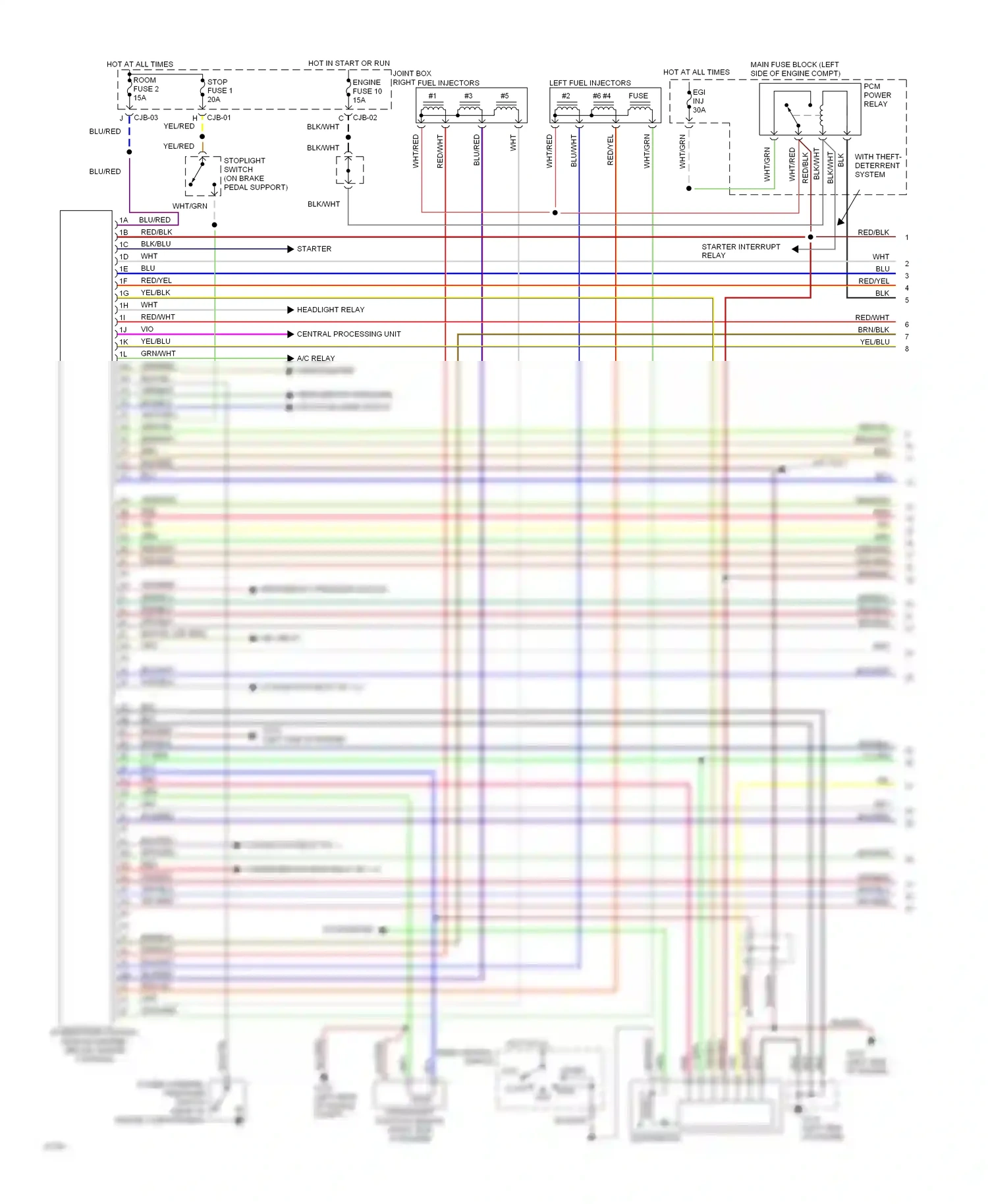 Mazda 626 GD (1987-1996) powertrain control module (engine) (below center console) wiring diagram  (1 of 1)