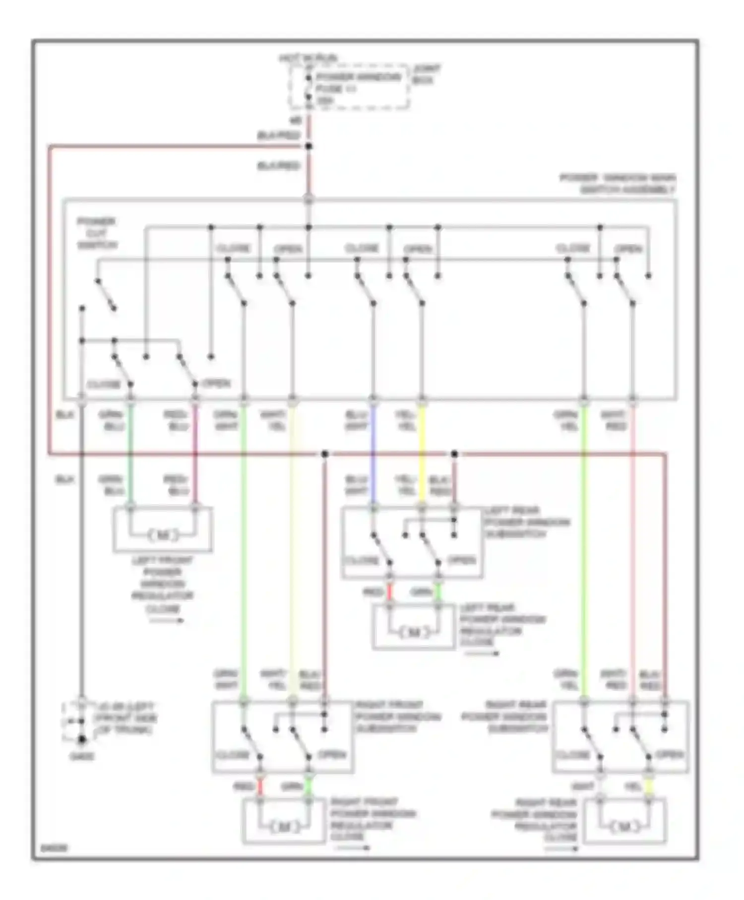 Wiring diagram right front power window subswitch for Mazda 626 GE (1991-1997) (1 of 1)