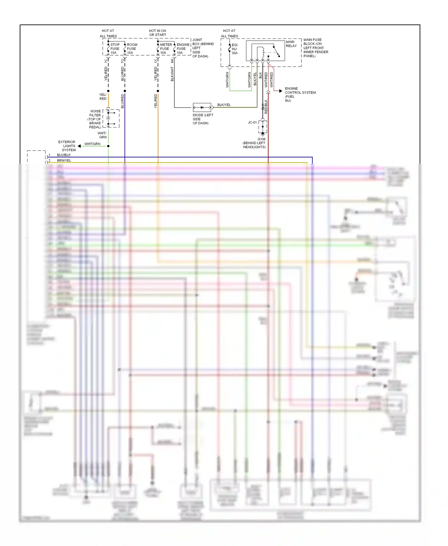 Mazda 626 GF (1997-2002) powertrain control module (under center console) wiring diagram  (1 of 9)