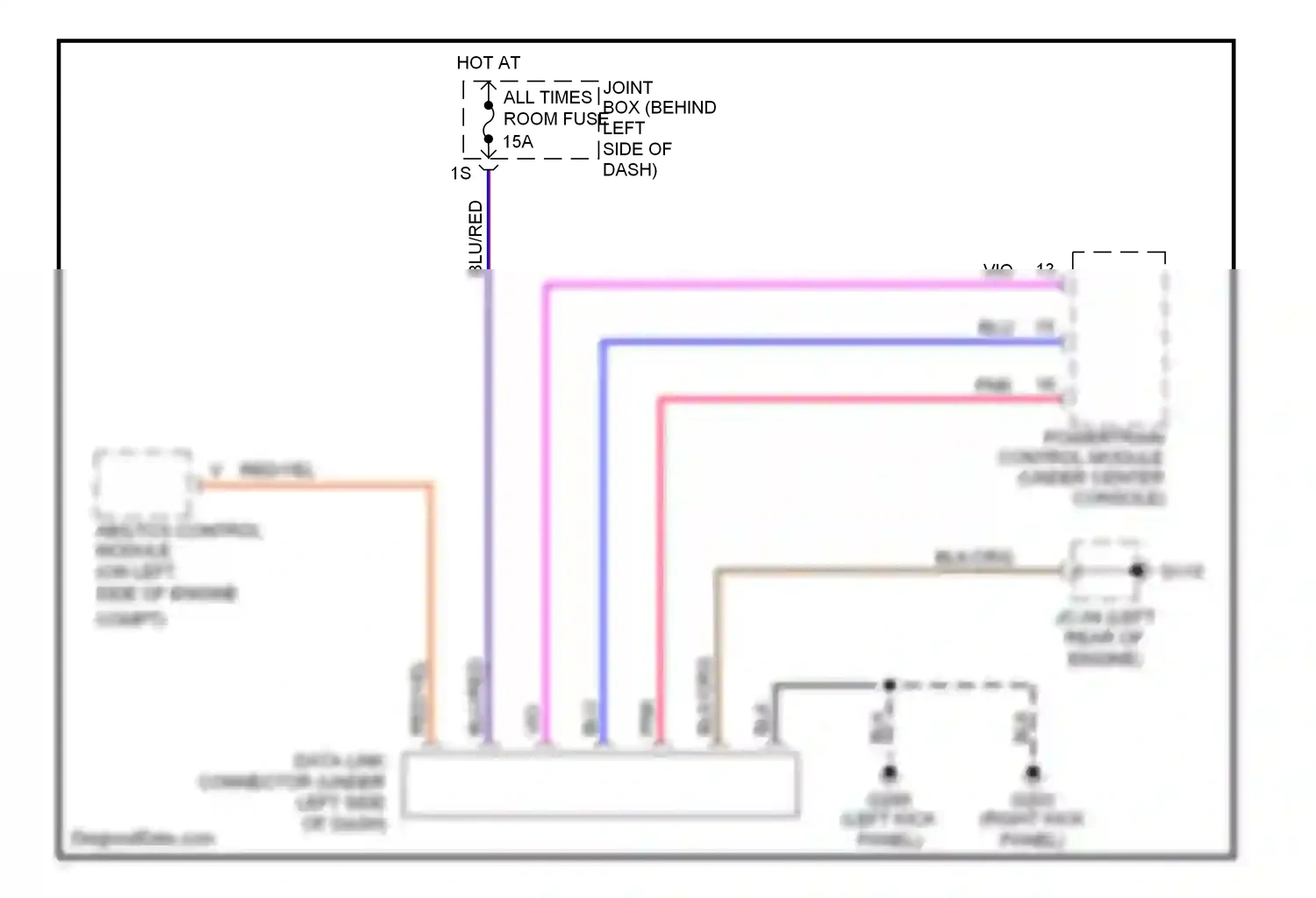 Mazda 626 GF (1997-2002) powertrain control module (under center console) wiring diagram  (5 of 9)