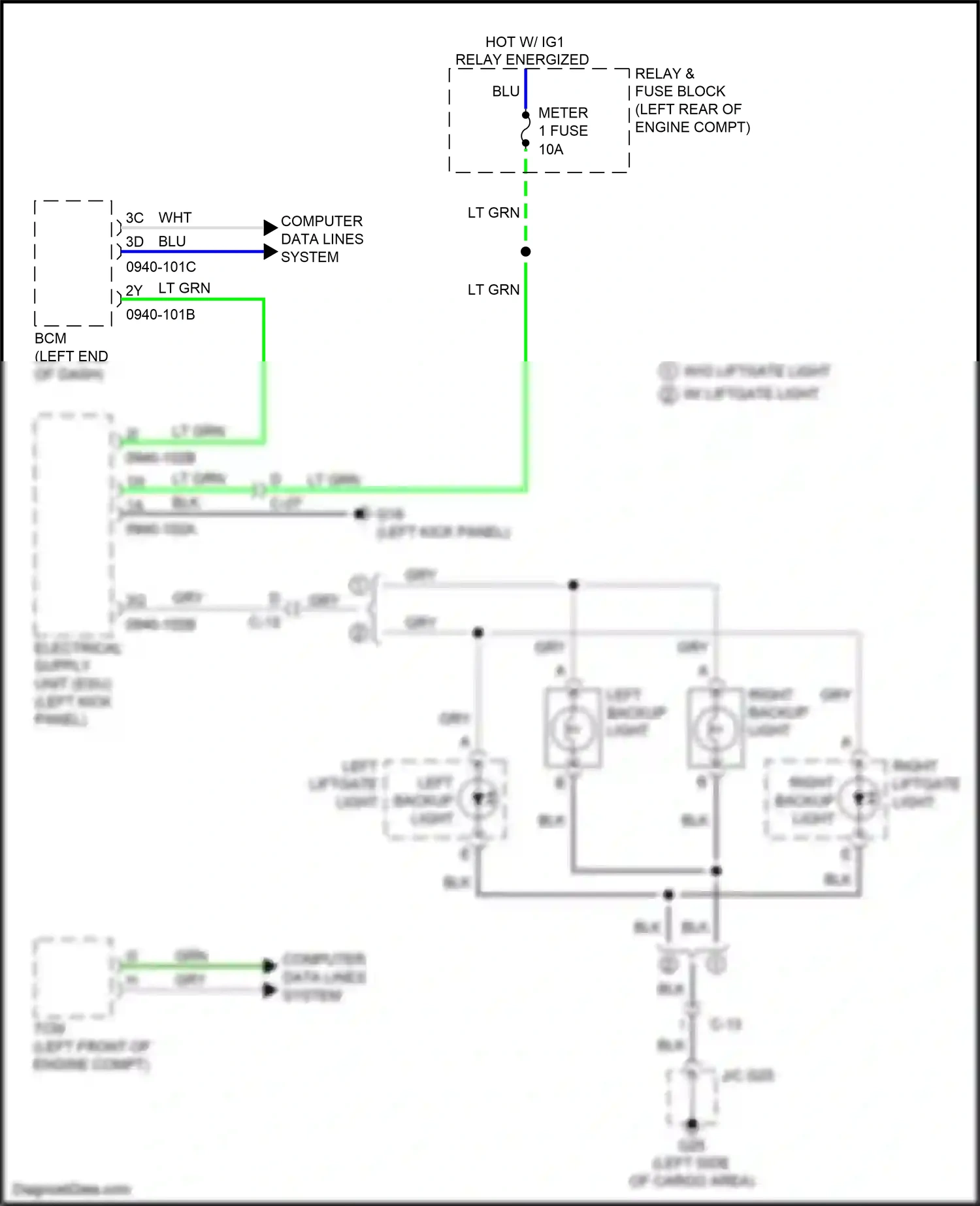 Wiring diagram left backup light for Mazda CX-3 I facelift (2018-2024) (1 of 3)