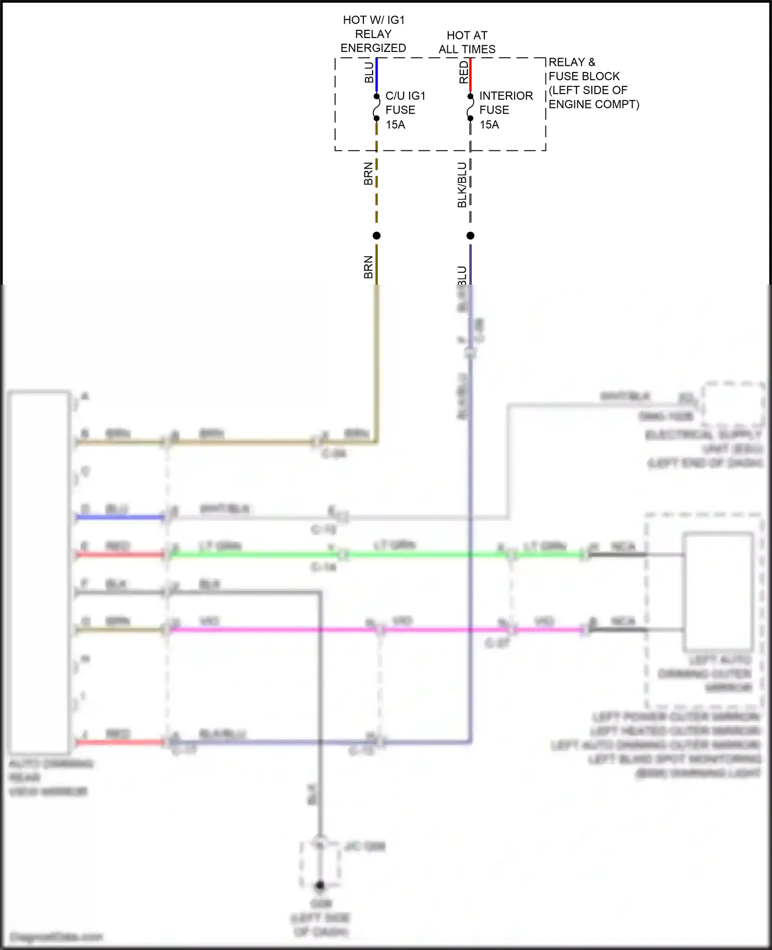 Wiring diagram left auto dimming outer mirror for Mazda CX-5 II facelift (2021-2024) (1 of 2)