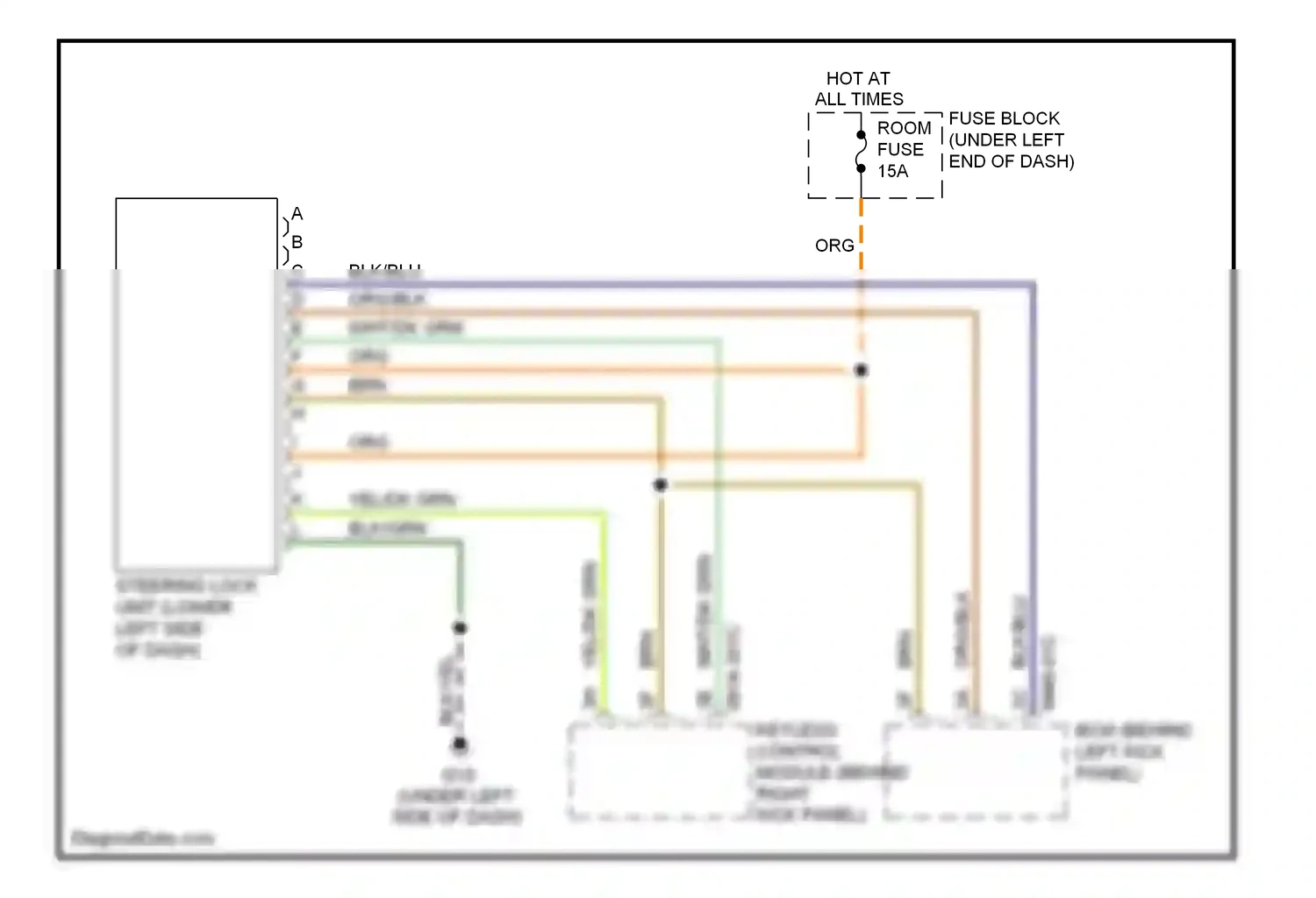 Mazda CX-7 I facelift (2009-2012) keyless control module (behind right kick panel) wiring diagram  (1 of 1)