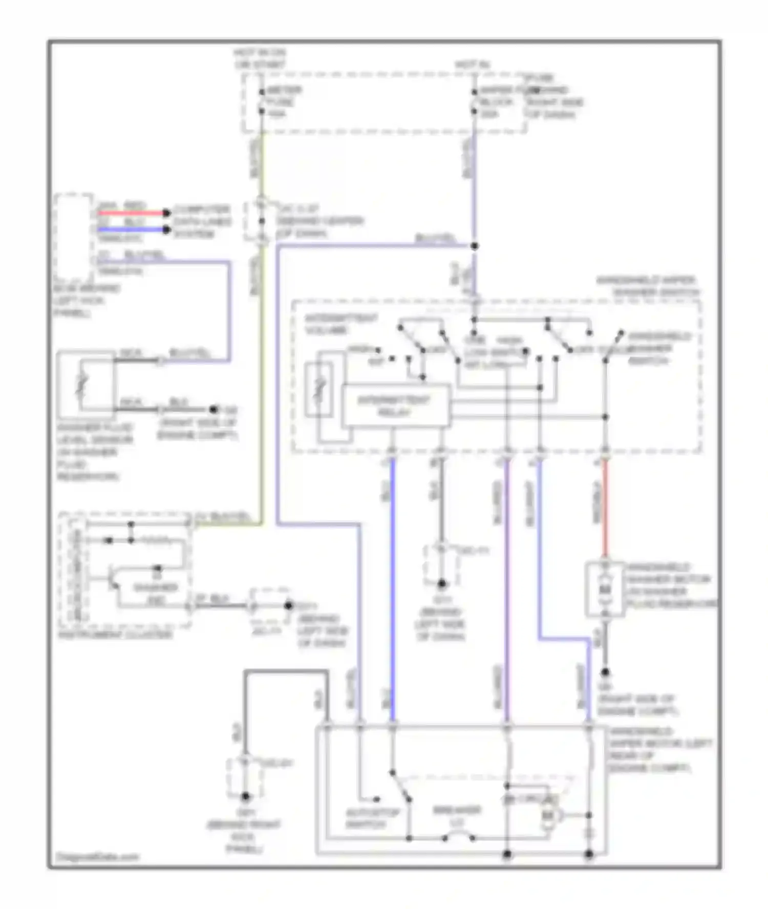 CX-9 Mazda I (2006-2012): Front wiper/washer circuit, without auto wiper system