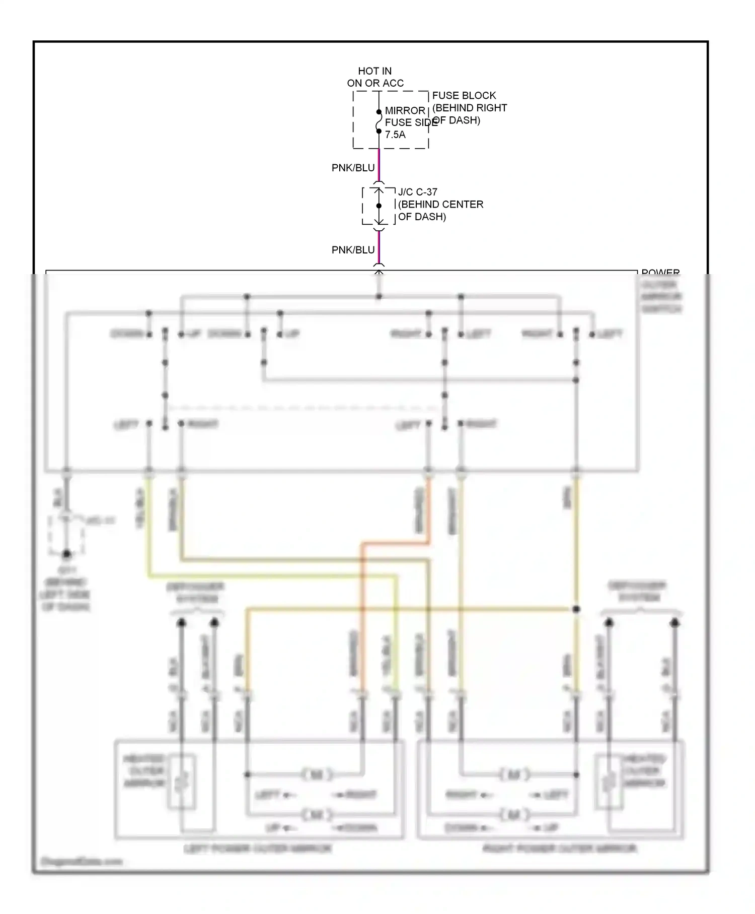 Mazda CX-9 I (2006-2012) power outer mirror switch wiring diagram  (1 of 1)