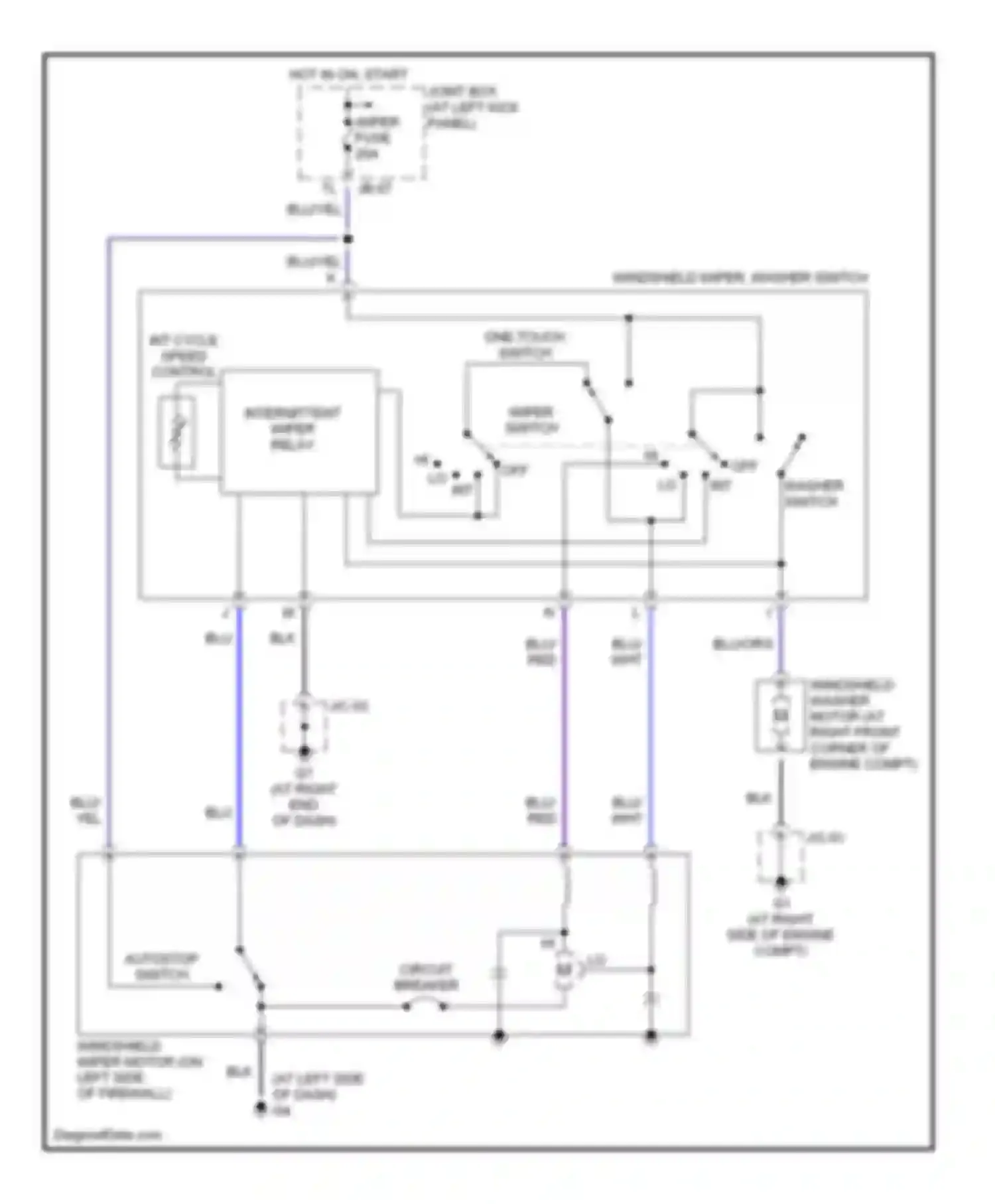 MPV Mazda II facelift (2003-2006): Front wiper/washer circuit
