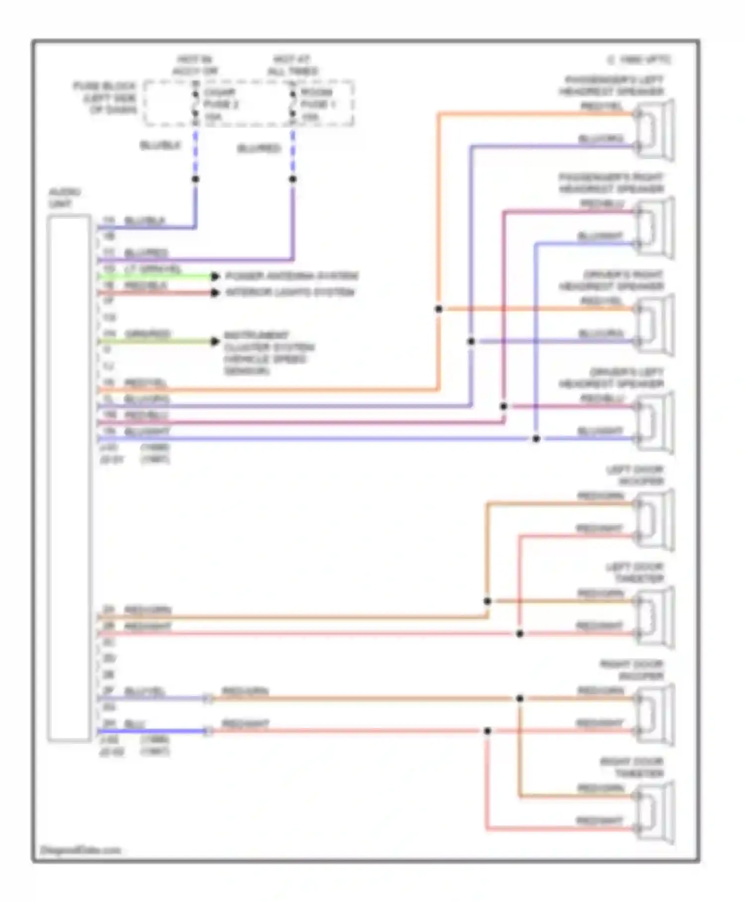 Wiring diagram driver's left headrest speaker for Mazda MX-5 NA (1989-1998) (2 of 2)