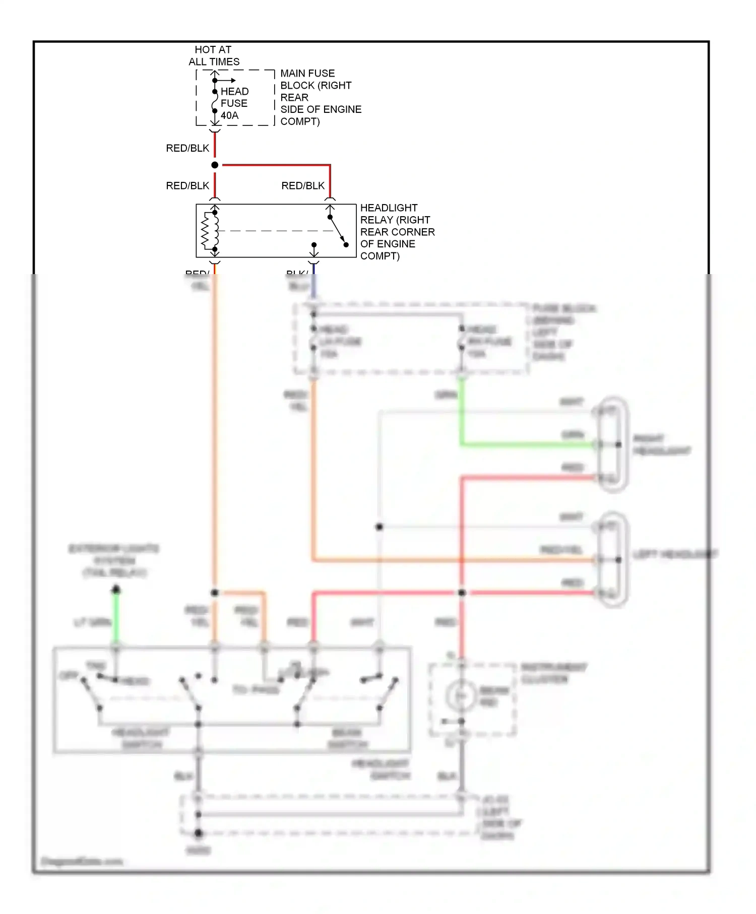 Mazda MX-5 NB (1998-2001) beam switch wiring diagram  (2 of 2)