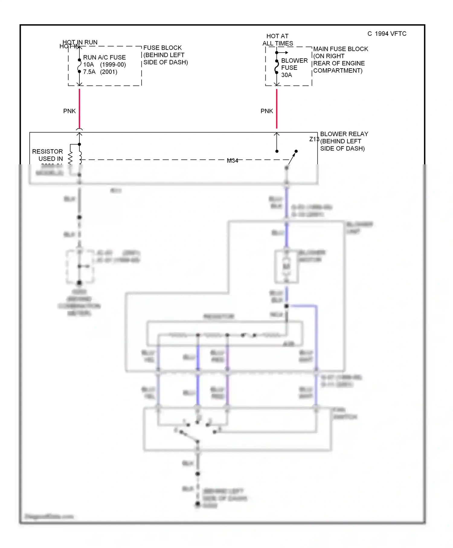 Mazda MX-5 NB (1998-2001) blower unit wiring diagram  (1 of 1)