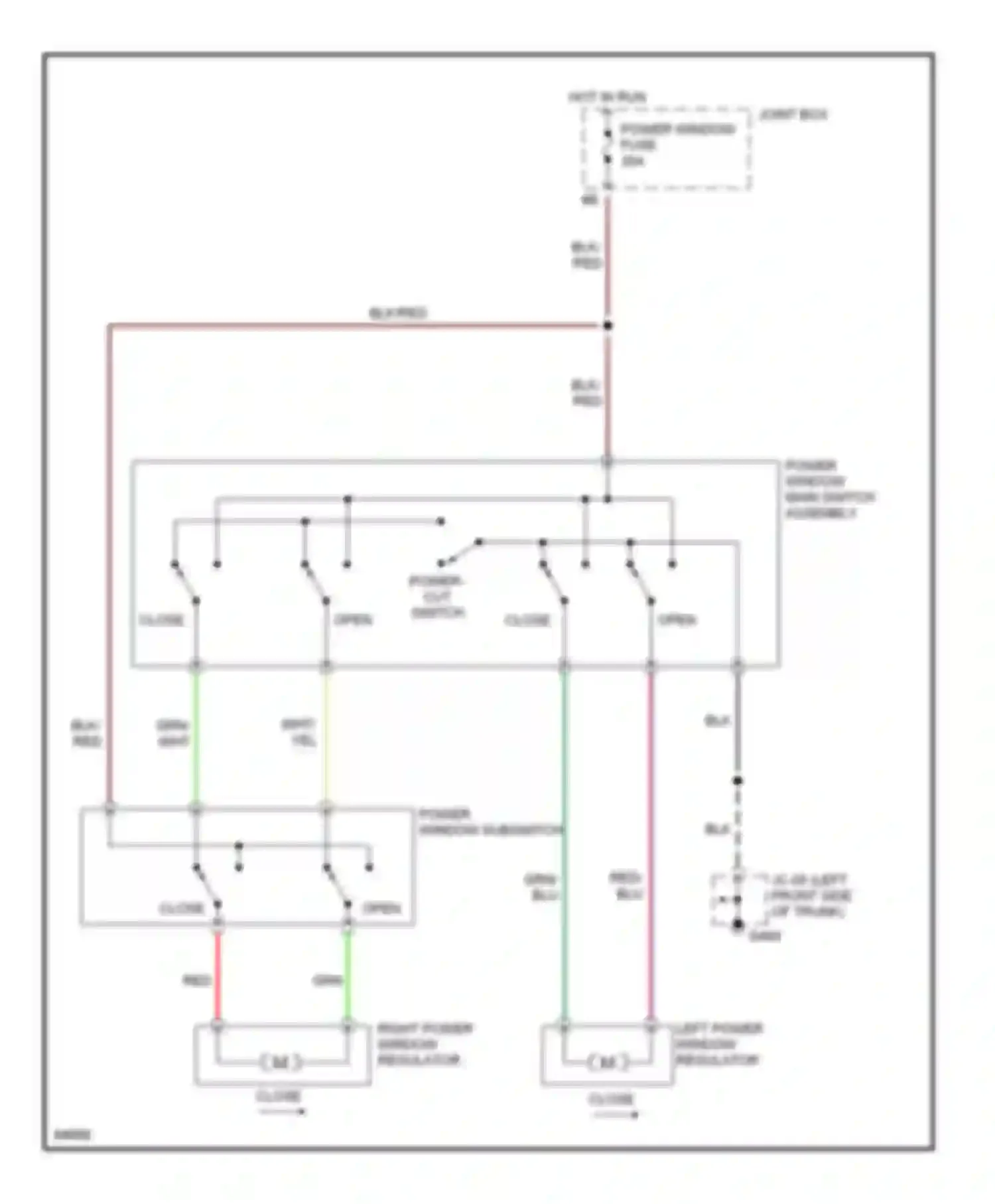 Wiring diagram power window main switch assembly for Mazda MX-6 I (1992-1997) (2 of 2)
