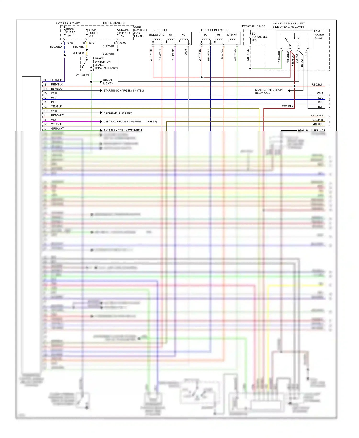 Mazda MX-6 I (1992-1997) powertrain control module (below center console) wiring diagram  (1 of 1)