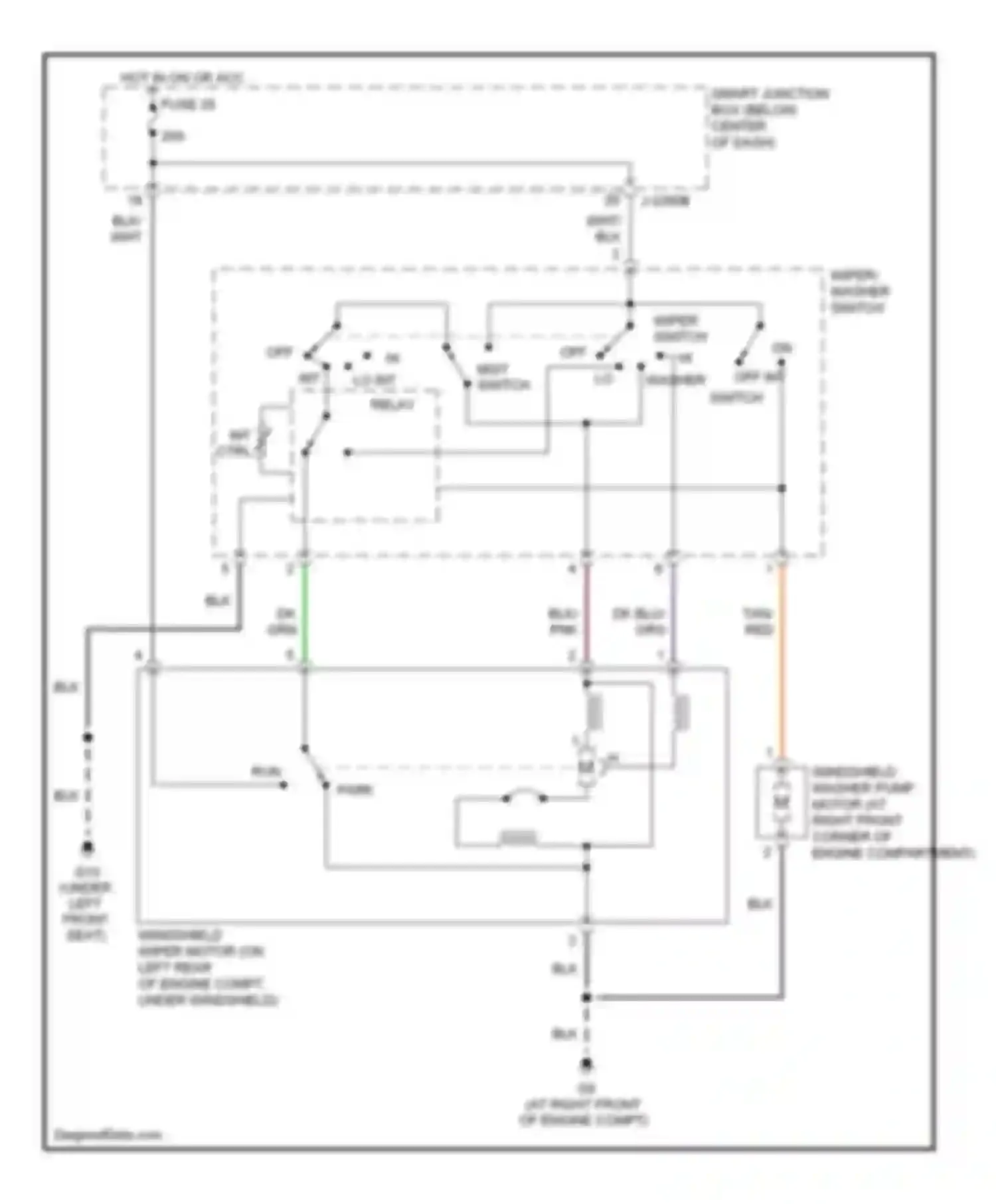 Tribute Mazda I facelift (2004-2007): Front wiper/washer circuit
