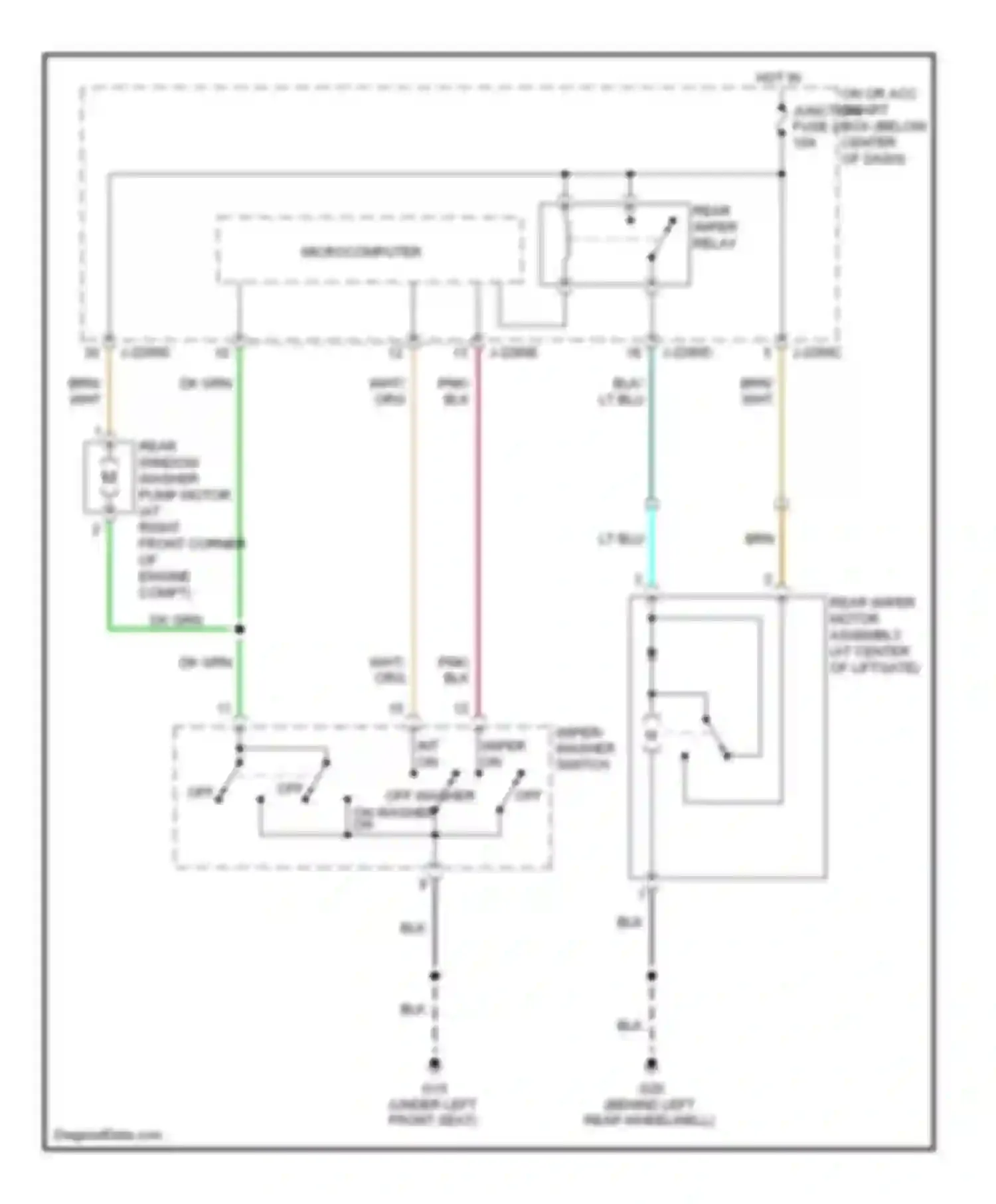 Tribute Mazda I facelift (2004-2007): Rear wiper/washer circuit