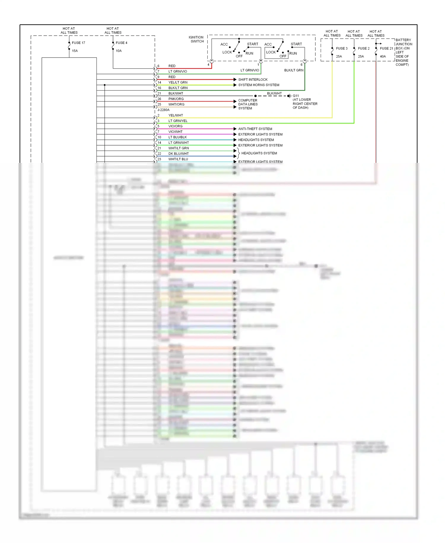 Mazda Tribute I facelift (2004-2007) shift interlock system horns system wiring diagram  (1 of 1)