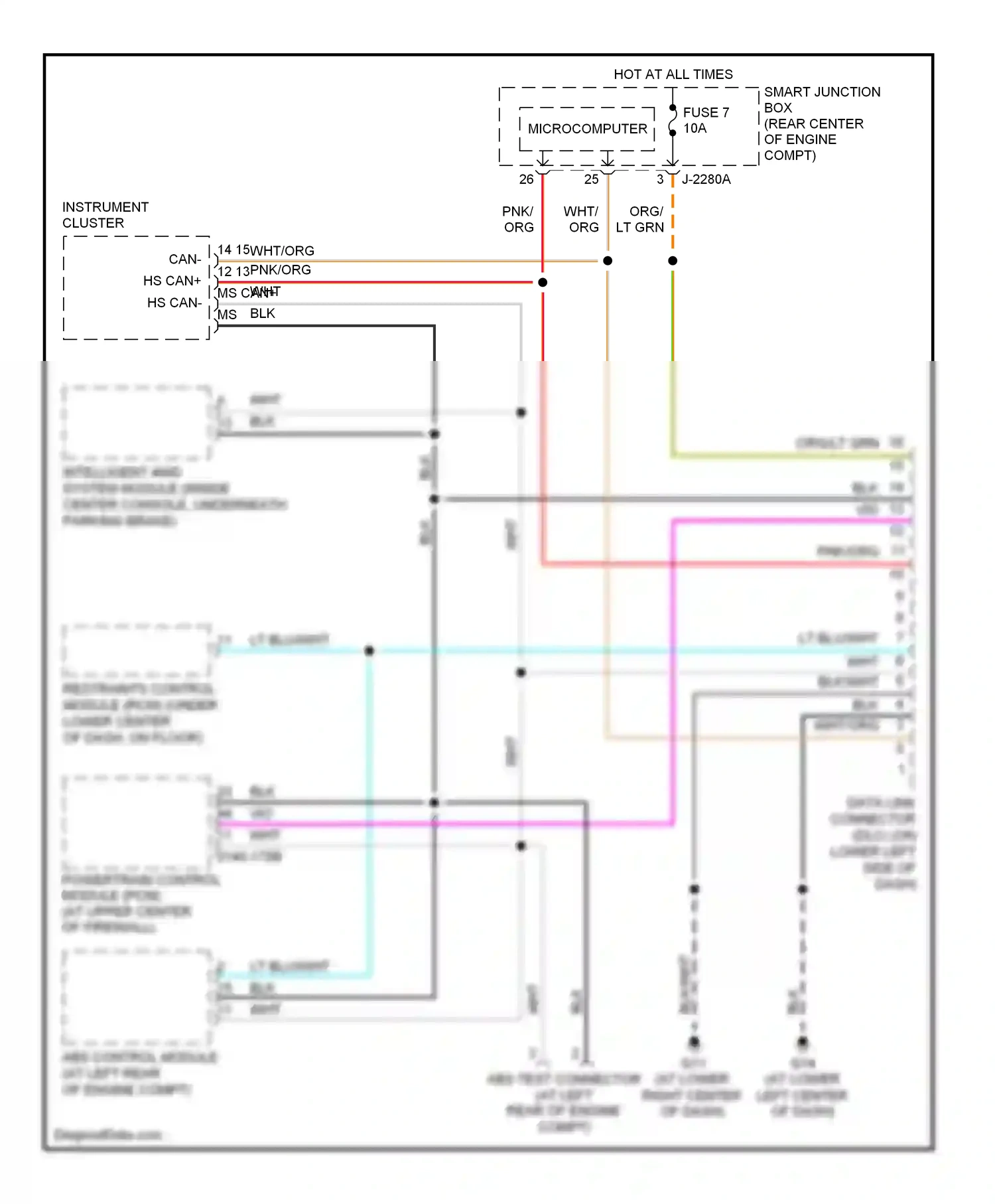 Mazda Tribute I facelift (2004-2007) system module (inside center console, underneath parking brake) wiring diagram  (1 of 1)