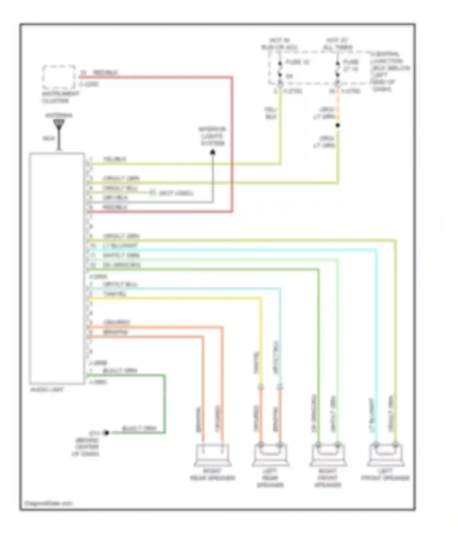 Tribute Mazda I (2000-2004): Radio circuits, 4 speaker system