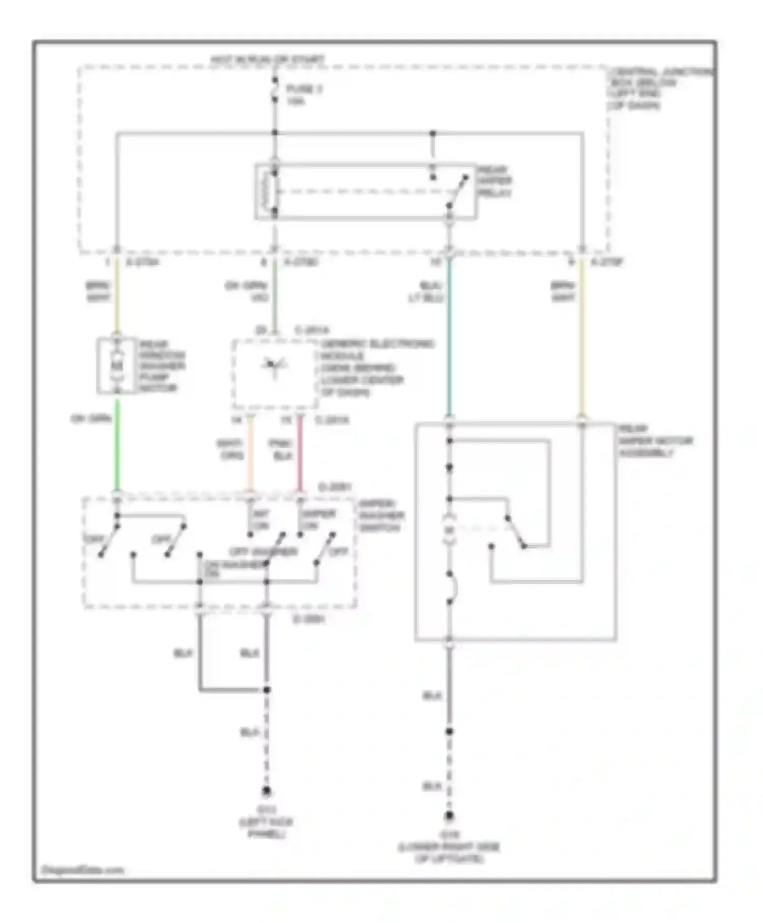 Tribute Mazda I (2000-2004): Rear wiper/washer circuit