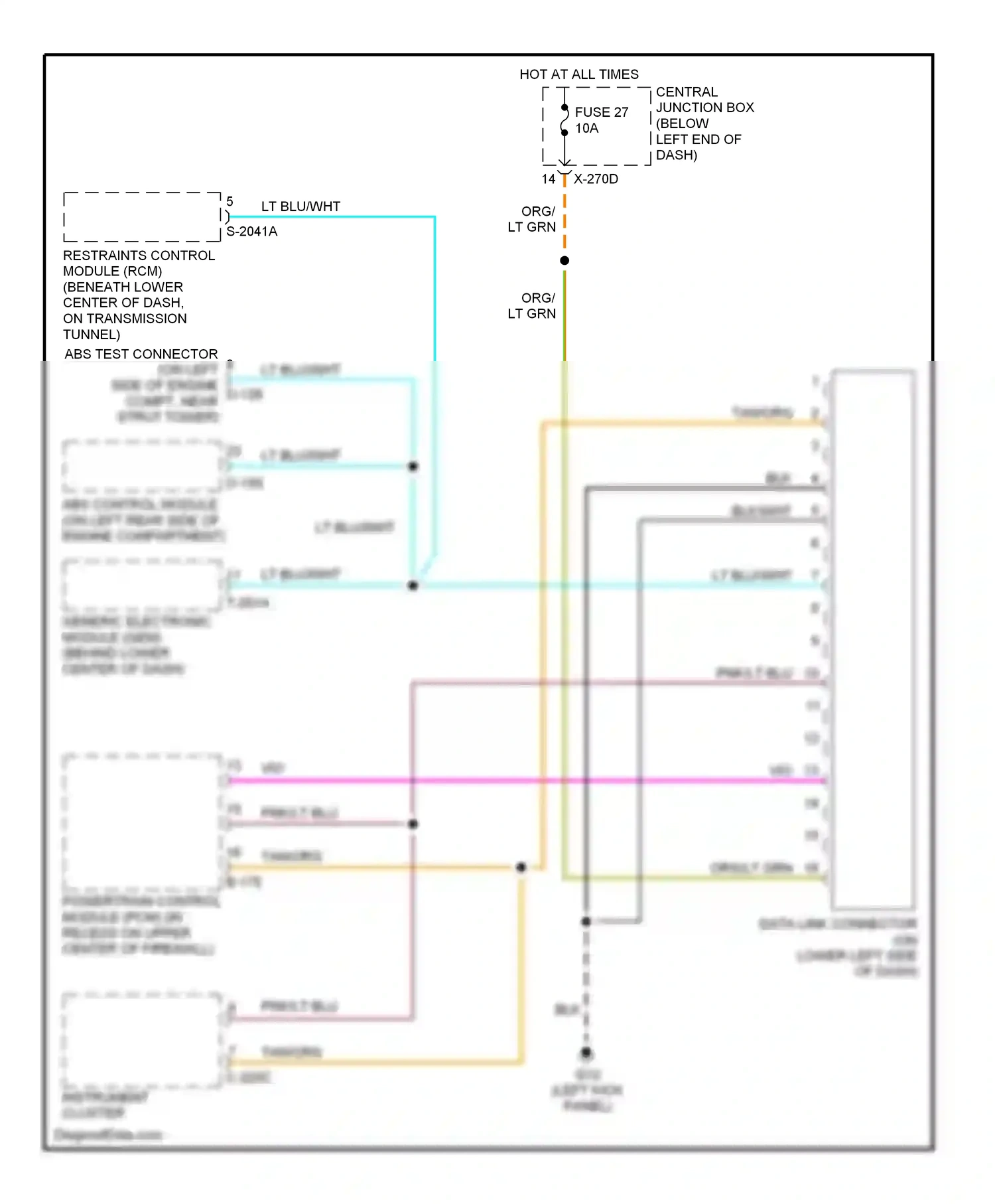 Mazda Tribute I (2000-2004) (left kick panel) wiring diagram  (1 of 12)
