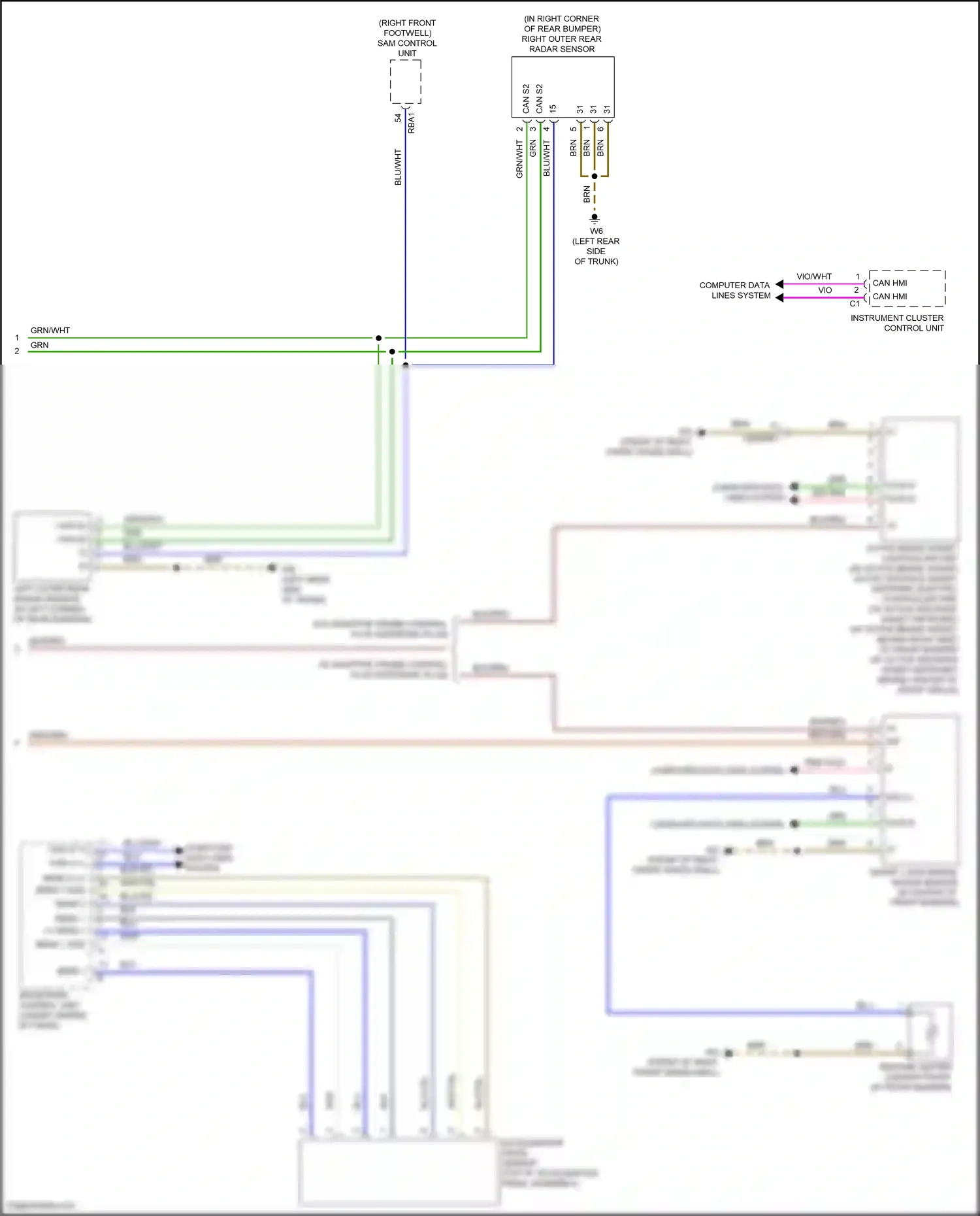 Wiring diagram left outer rear radar sensor for Mercedes-Benz A-class W177 (2018-2023) (1 of 2)