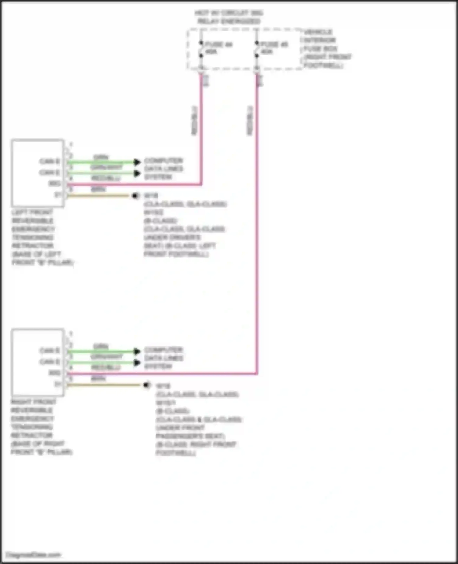 B-class Mercedes-Benz W246 facelift (2014-2018): Emergency seat belt tensioners circuit