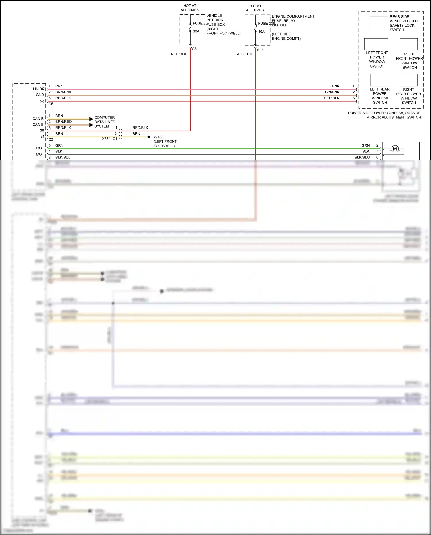 Mercedes-Benz B-class W246 facelift (2014-2018) left front power window switch wiring diagram  (1 of 1)