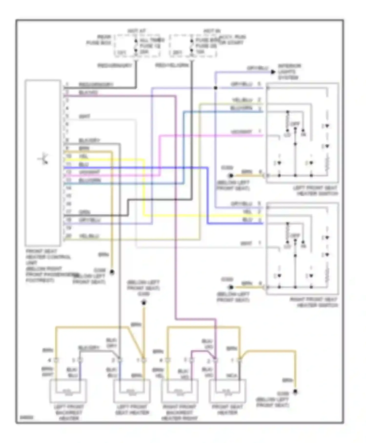 Wiring diagram right front seat heater switch for Mercedes-Benz C-class AMG W202 (1994-1997) (1 of 2)