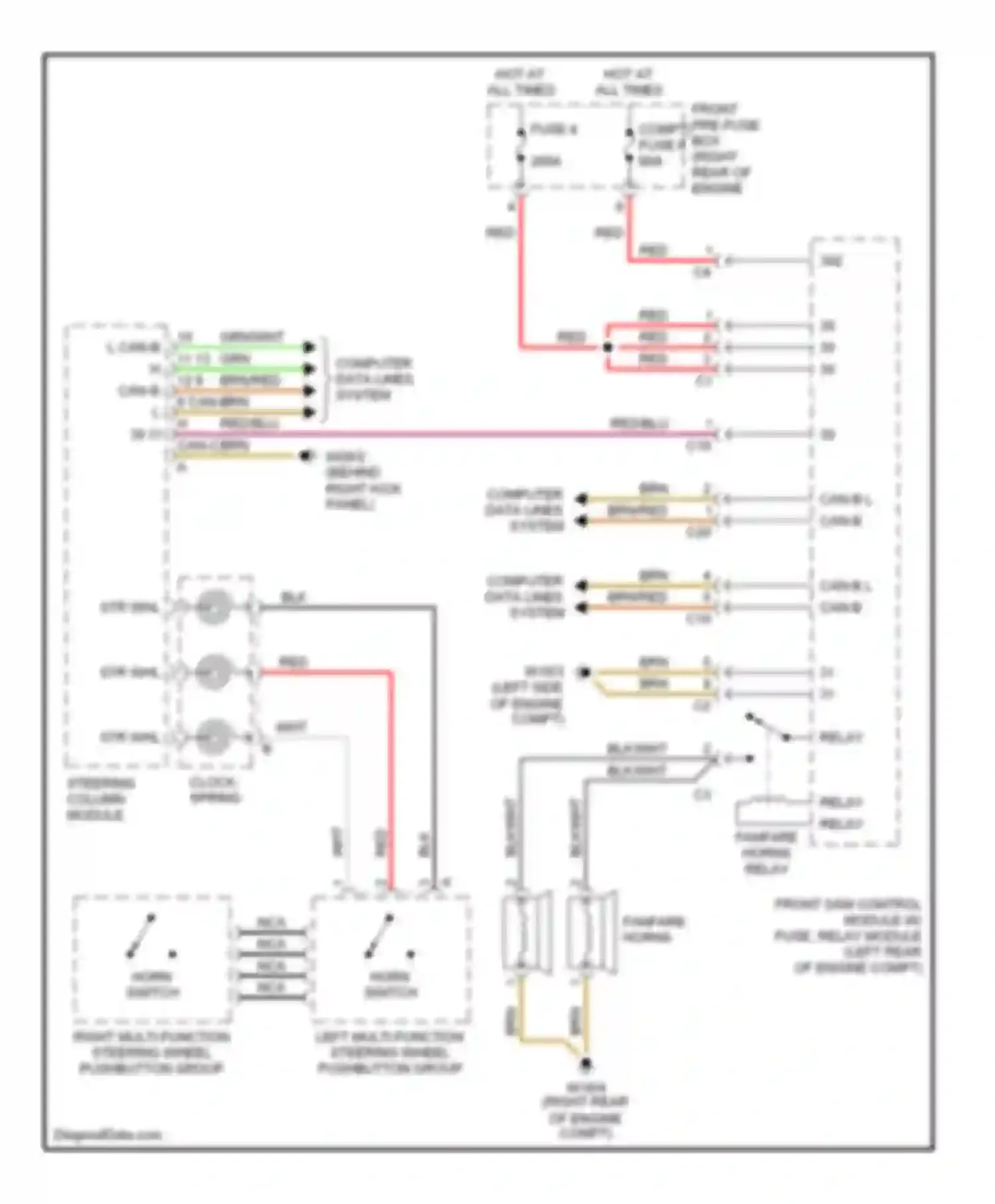 Wiring diagram left multi-function steering wheel pushbutton group for Mercedes-Benz C-class AMG W203/S203/CL203 (2001-2004) (1 of 1)