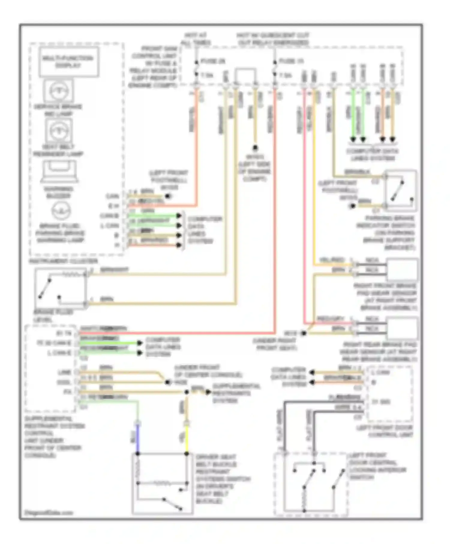 Wiring diagram left front door central locking interior switch for Mercedes-Benz C-class AMG W204/S204/С204 (2007-2011) (3 of 3)