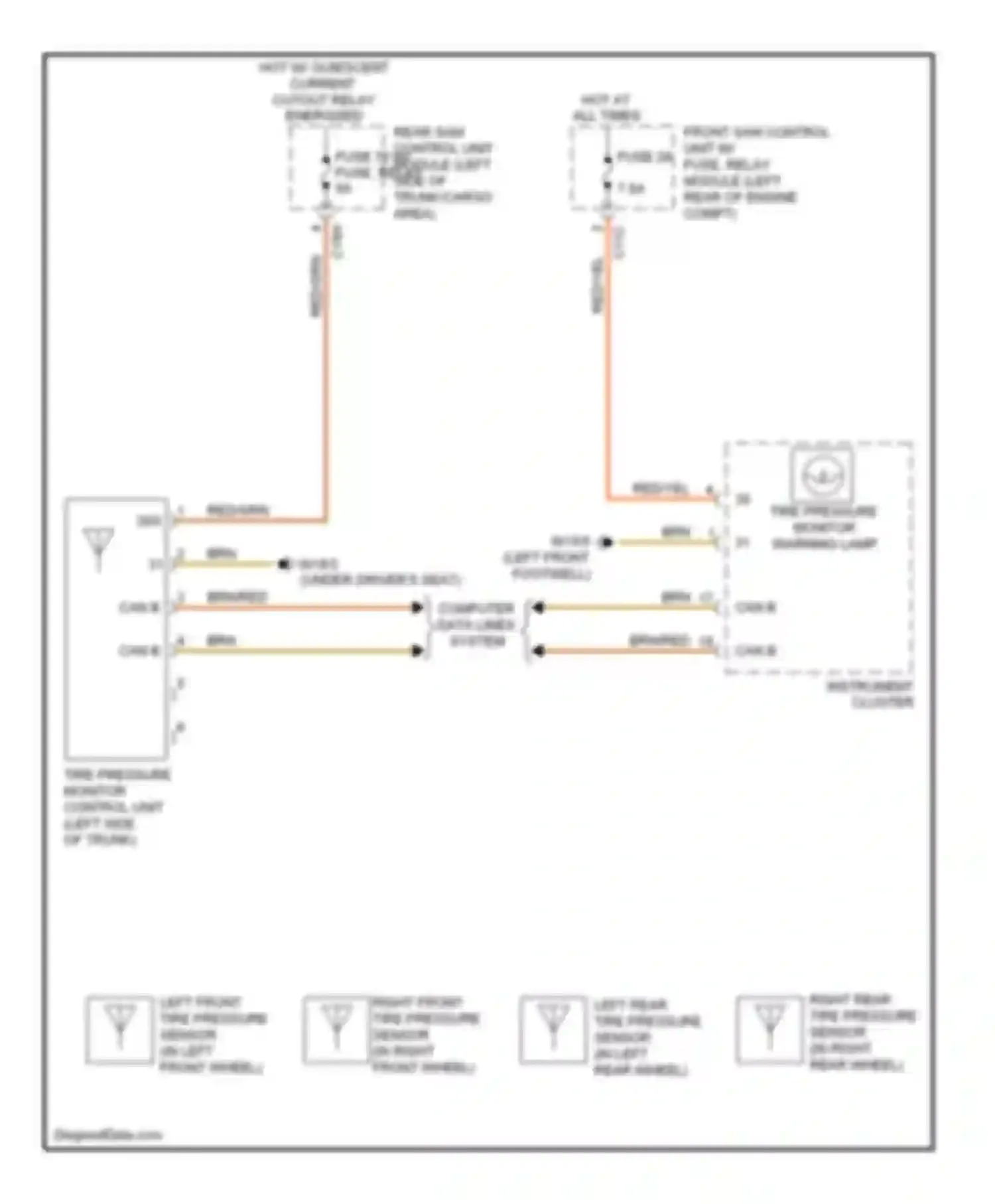 Wiring diagram left rear tire pressure sensor for Mercedes-Benz C-class AMG W204/S204/С204 (2007-2011) (1 of 1)