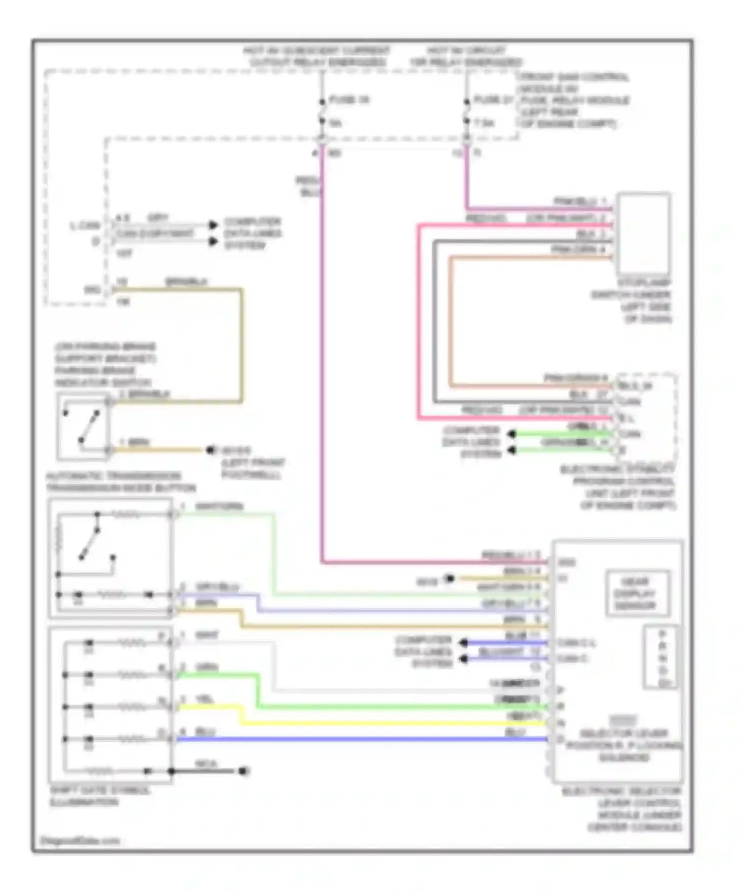 Wiring diagram selector lever position r, p locking solenoid for Mercedes-Benz C-class AMG W204/S204/С204 (2007-2011) (1 of 1)