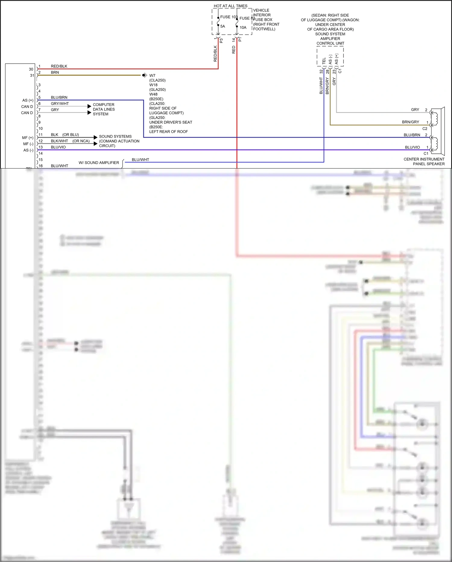 Wiring diagram overhead control panel control unit for Mercedes-Benz CLA-class C117/X117 facelift (2016-2019) (5 of 15)