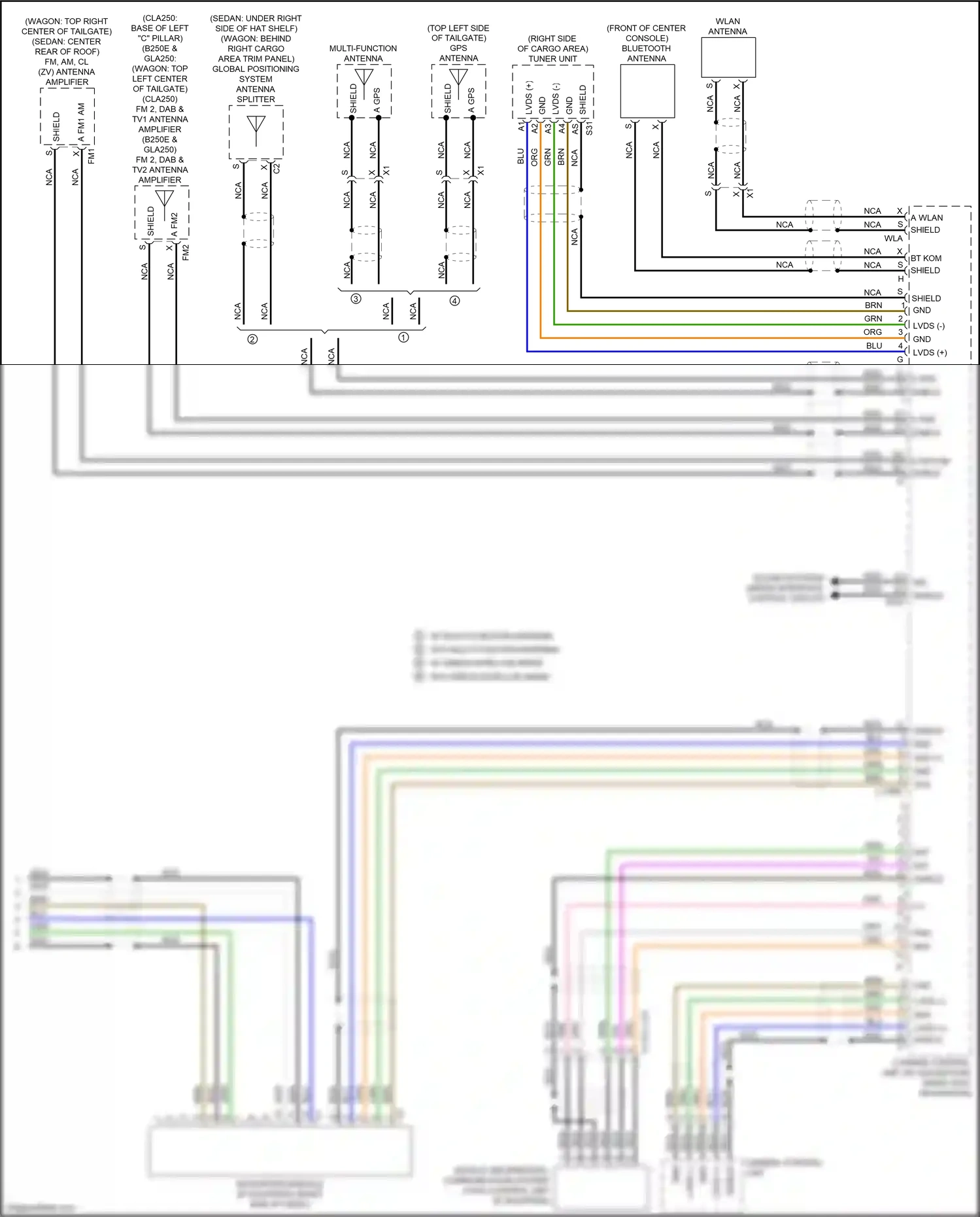 Wiring diagram w/ multi-function antenna for Mercedes-Benz CLA-class C117/X117 facelift (2016-2019) (1 of 4)
