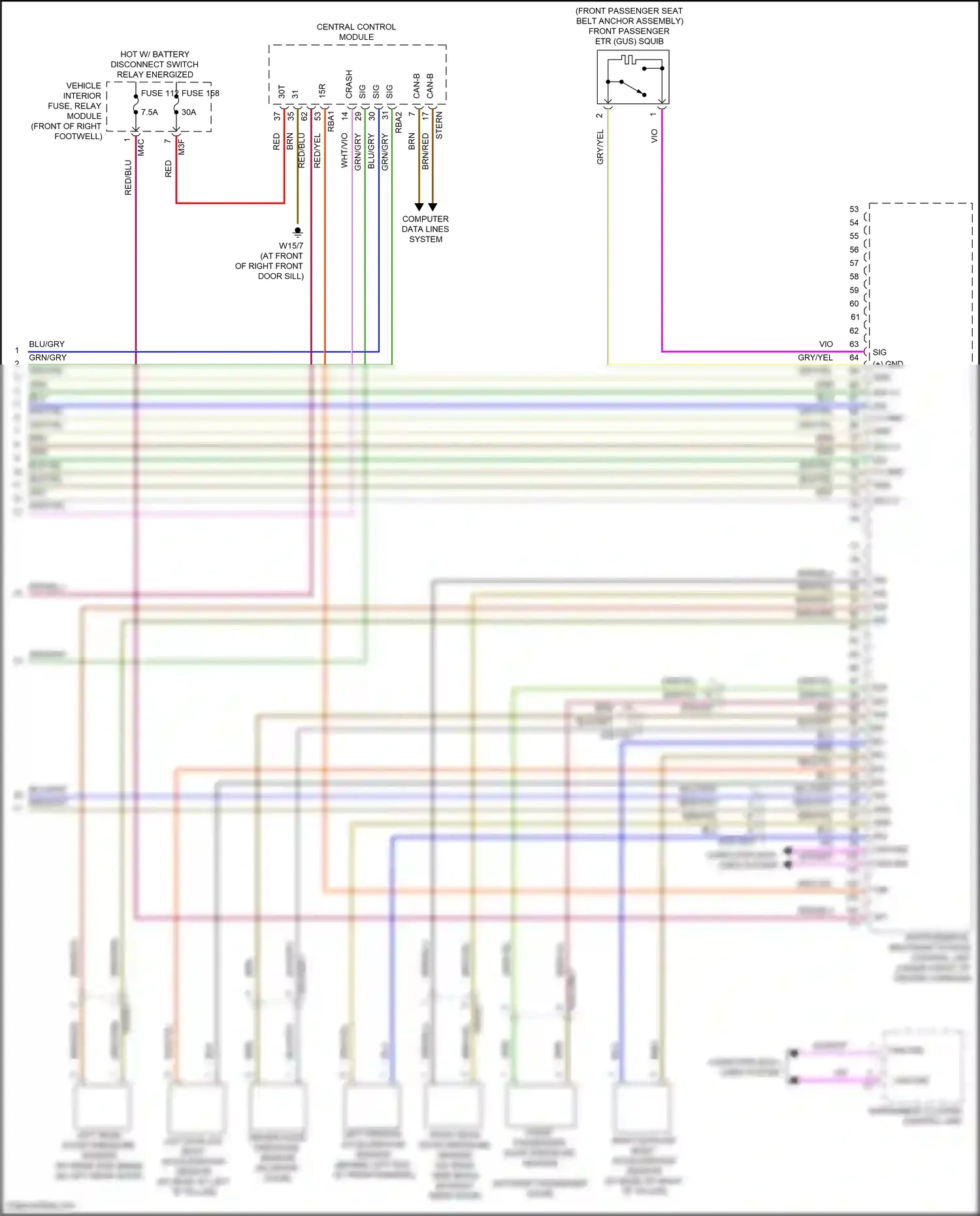 Wiring diagram left frontal acceleration sensor for Mercedes-Benz CLA-class C118 (2019-2023) (1 of 1)