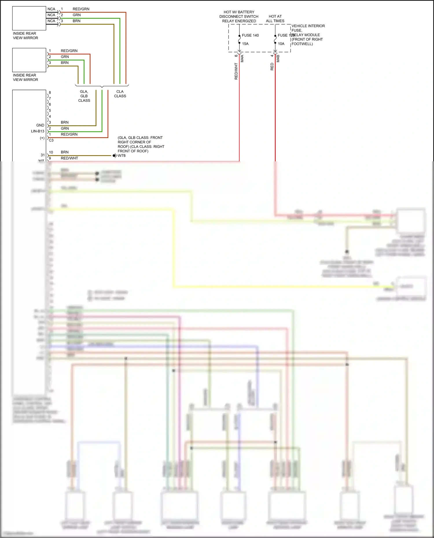 Wiring diagram overhead control panel control unit for Mercedes-Benz CLA-class C118 (2019-2023) (6 of 9)