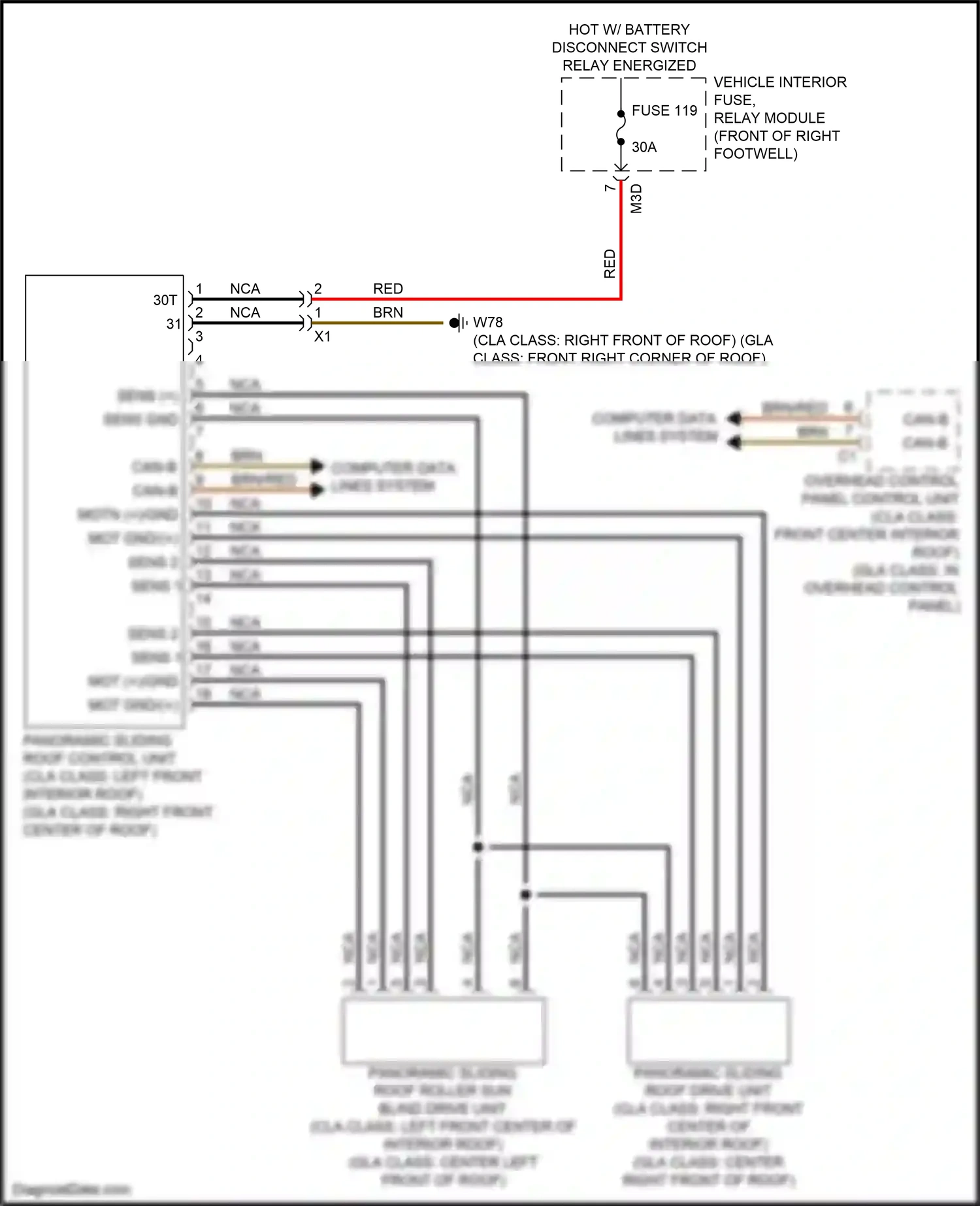 Wiring diagram overhead control panel control unit for Mercedes-Benz CLA-class C118 (2019-2023) (9 of 9)