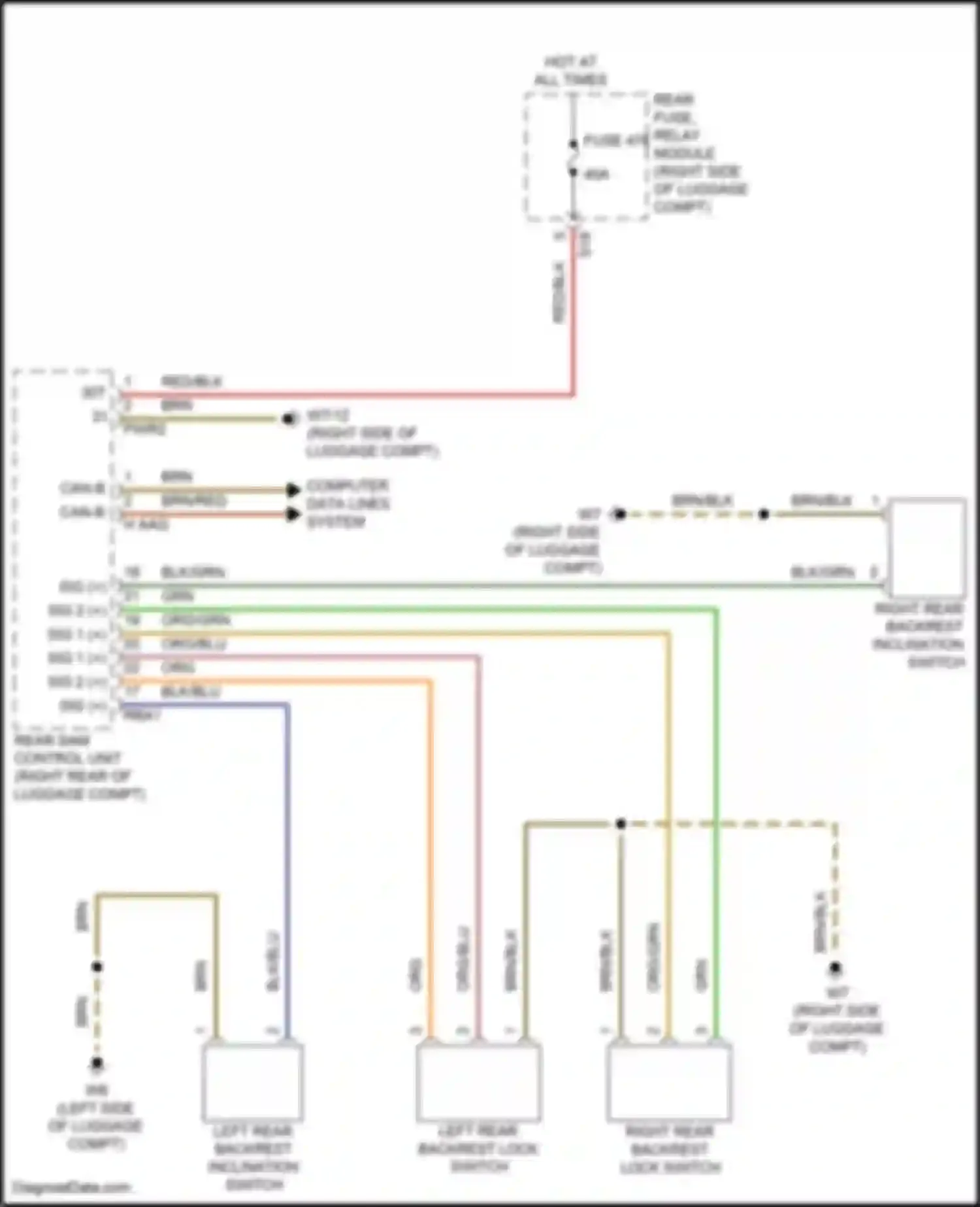 Wiring diagram right rear backrest lock switch for Mercedes-Benz CLS-class AMG C257 facelift (2021-2024) (2 of 2)